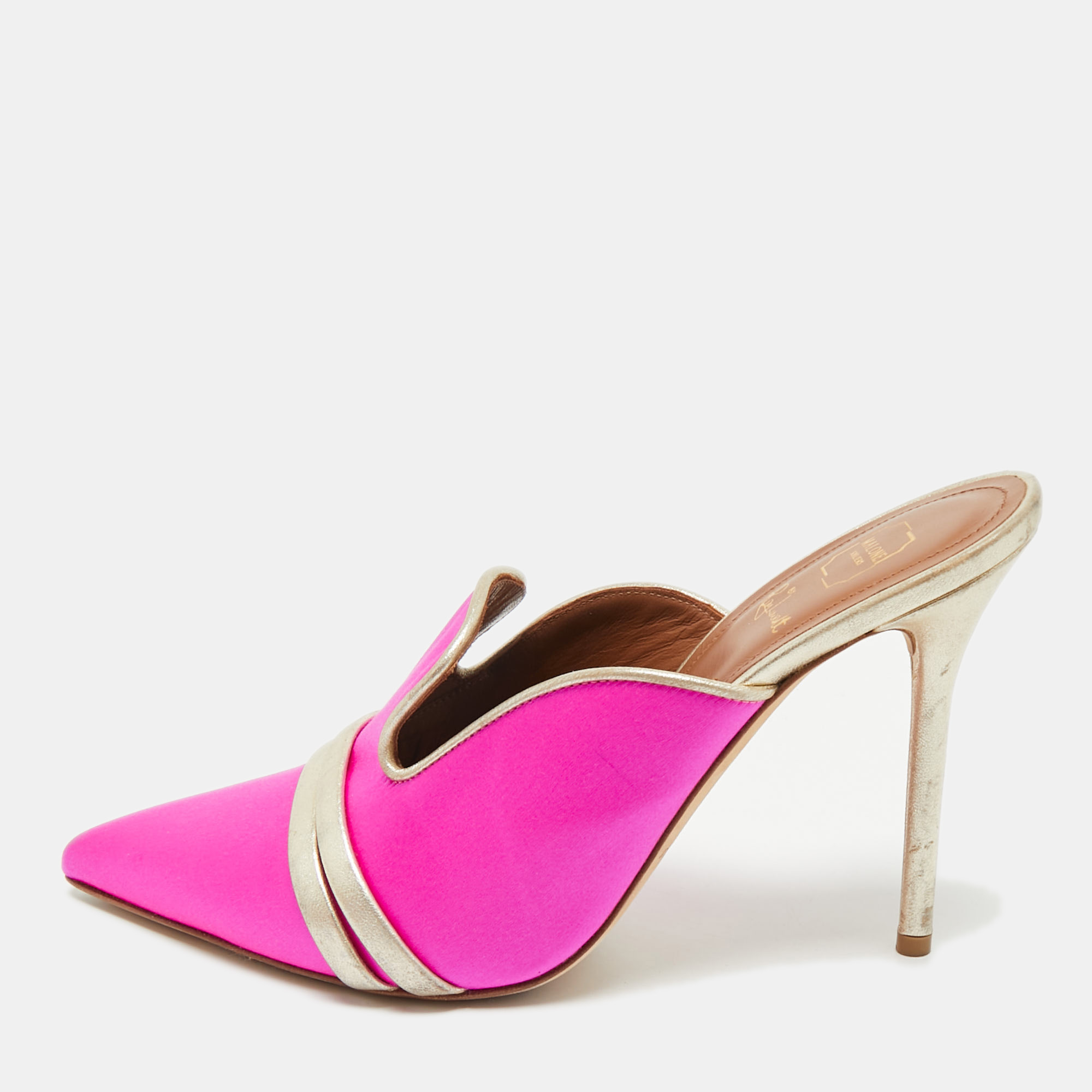 Malone Souliers Pink/Gold Leather and Satin Mule Sandals Size 39 - Malone Souliers - Modalova