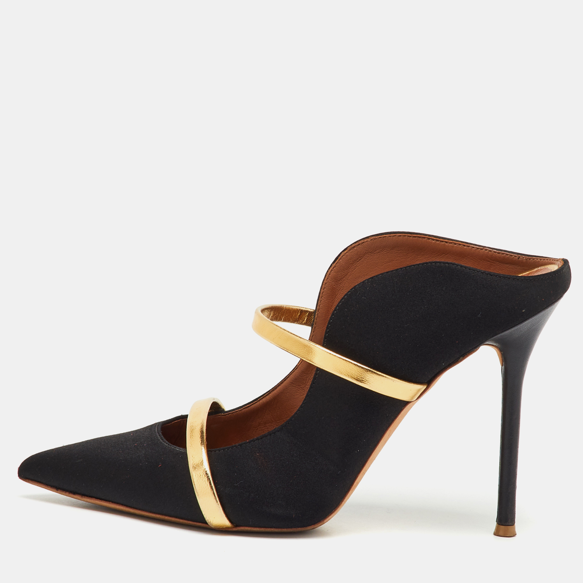 Malone Souliers Black/Gold Satin and Leather Maureen Mules Size 38 - Malone Souliers - Modalova