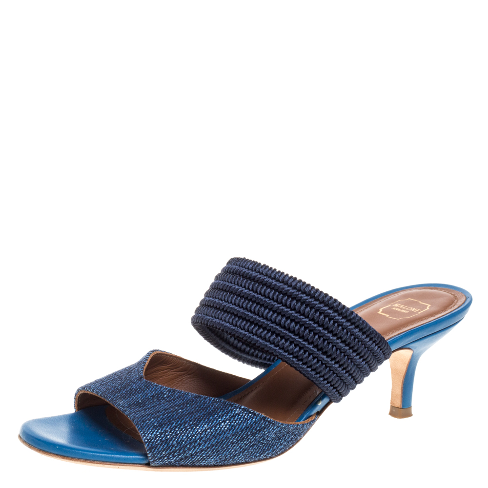 Image of Malone Souliers Blue Fabric Milena Slide Sandals Size