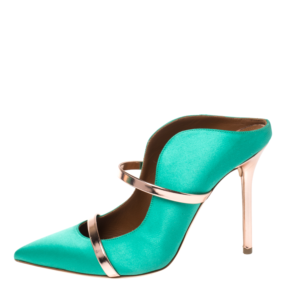 Malone Souliers Green Satin and Rose Gold Trim Leather Maureen Pointed Toe Mules Size
Malone Souliers Green Satin and Rose Gold Trim Leather Maureen Pointed Toe Mules Size