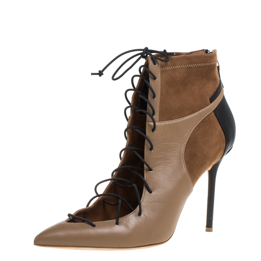 Image of Malone Souliers Brown Suede and Leather Montana Lace Up Ankle Boots Size
