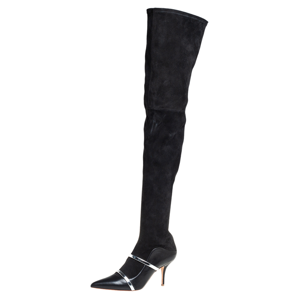 Malone Souliers By Roy Luwolt Black Suede And Leather Madison Thigh High Boots Size 39