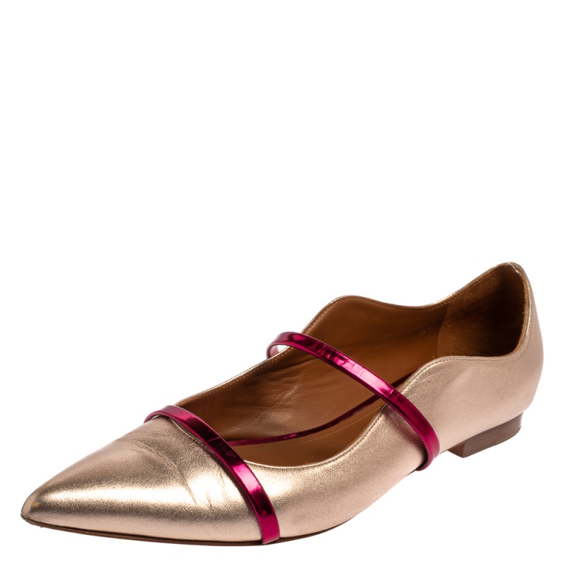 Malone Souliers Metallic Gold Leather Maureen Ballet Flats Size 41.5
