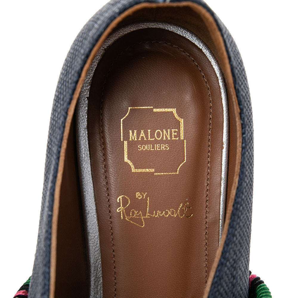 Malone Souliers Navy Blue/Green Canvas And Fabric Martina Luwolt Ballet Flats Size 36
