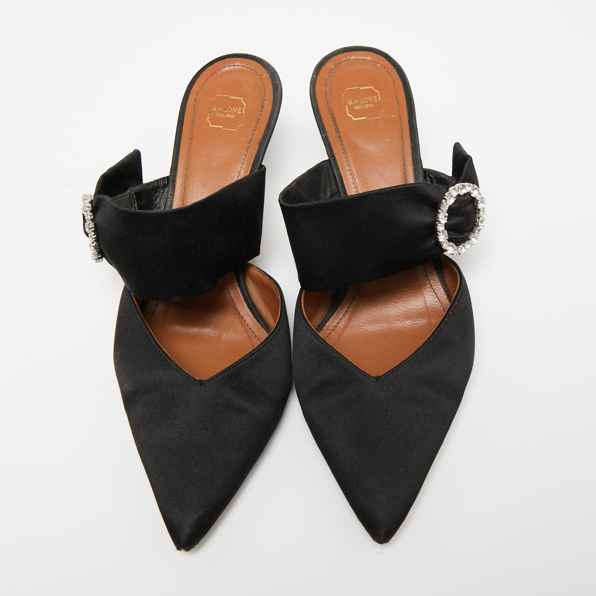 Malone Souliers Black Satin Crystal Embellished Maite Sandals Size 40
