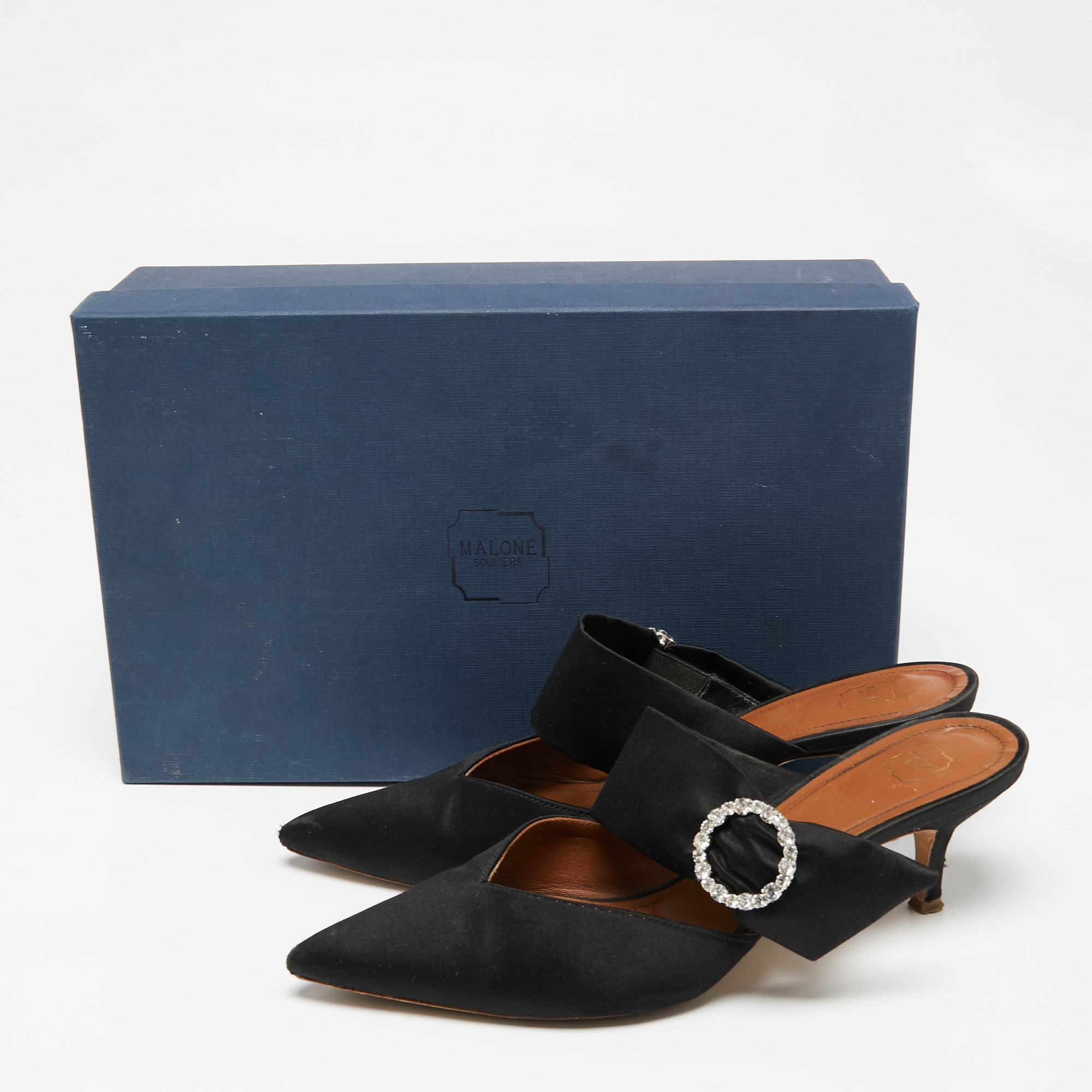 Malone Souliers Black Satin Crystal Embellished Maite Sandals Size 40
