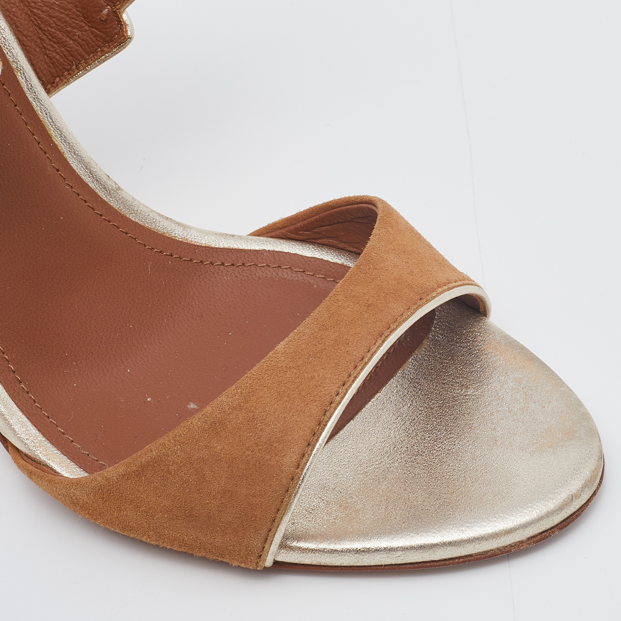 Malone Souliers Brown/Cream Leather And Suede Block Heel Ankle Strap Sandals Size 36