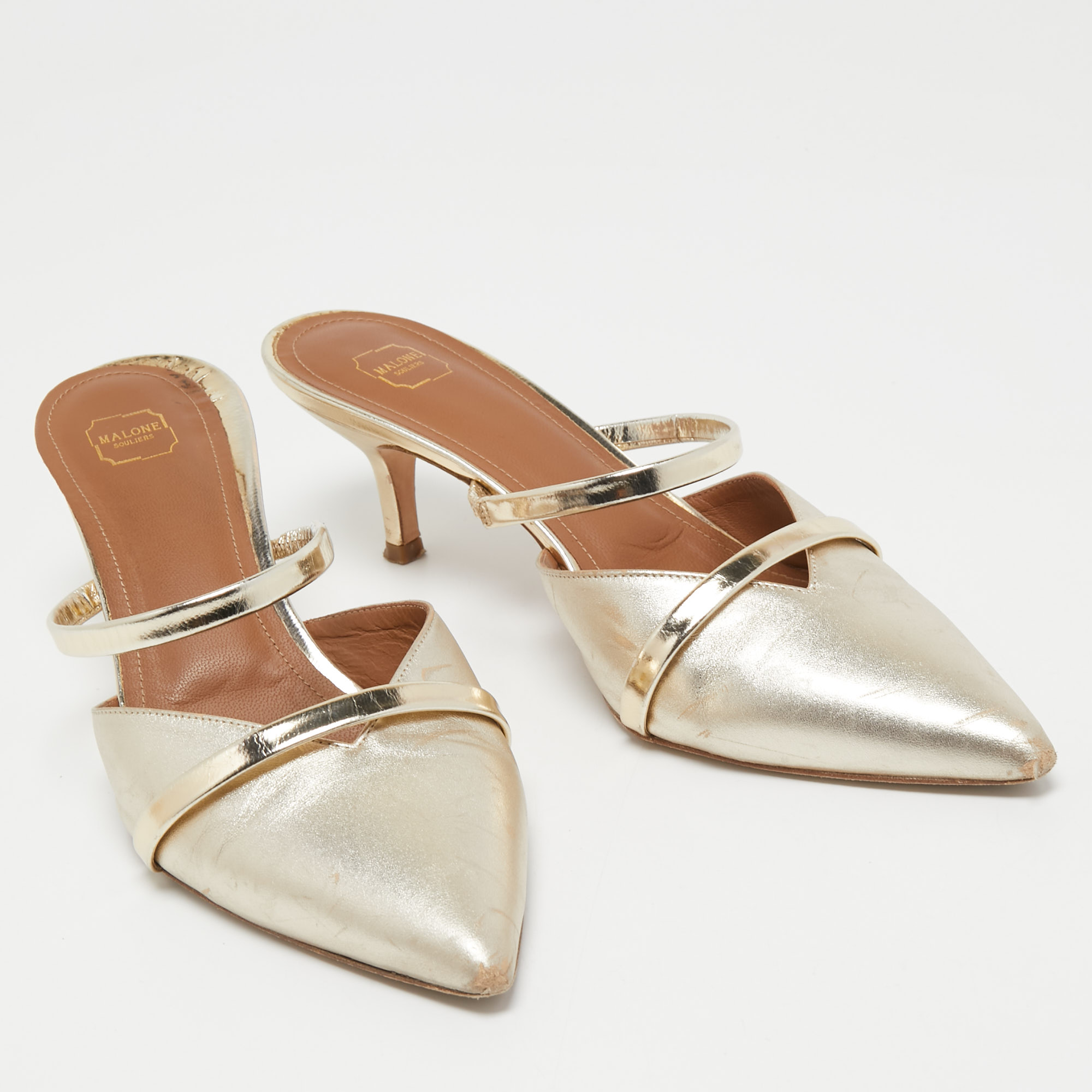 Malone Souliers Gold Leather Frankie Mules Size 38.5