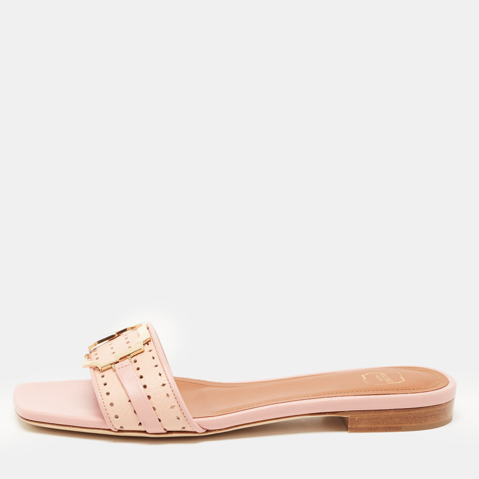 Malone Souliers Pink Perforated Leather Gena Flat Slides Size 36