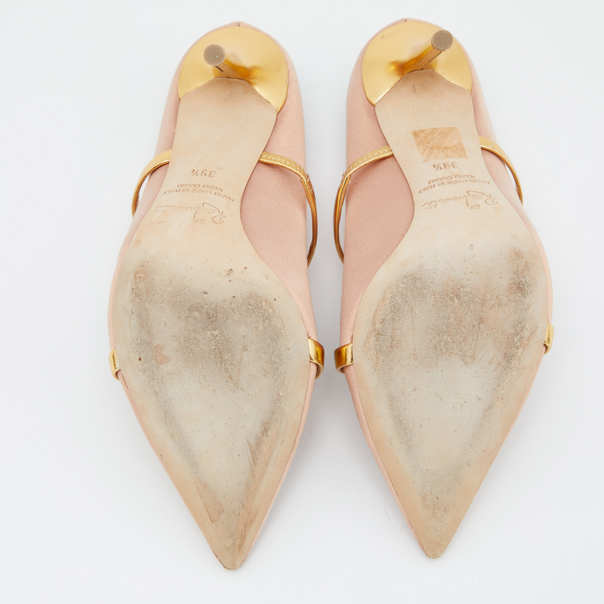 Malone Souliers Pink/Gold Satin And Leather Maureen Mules Size 39.5