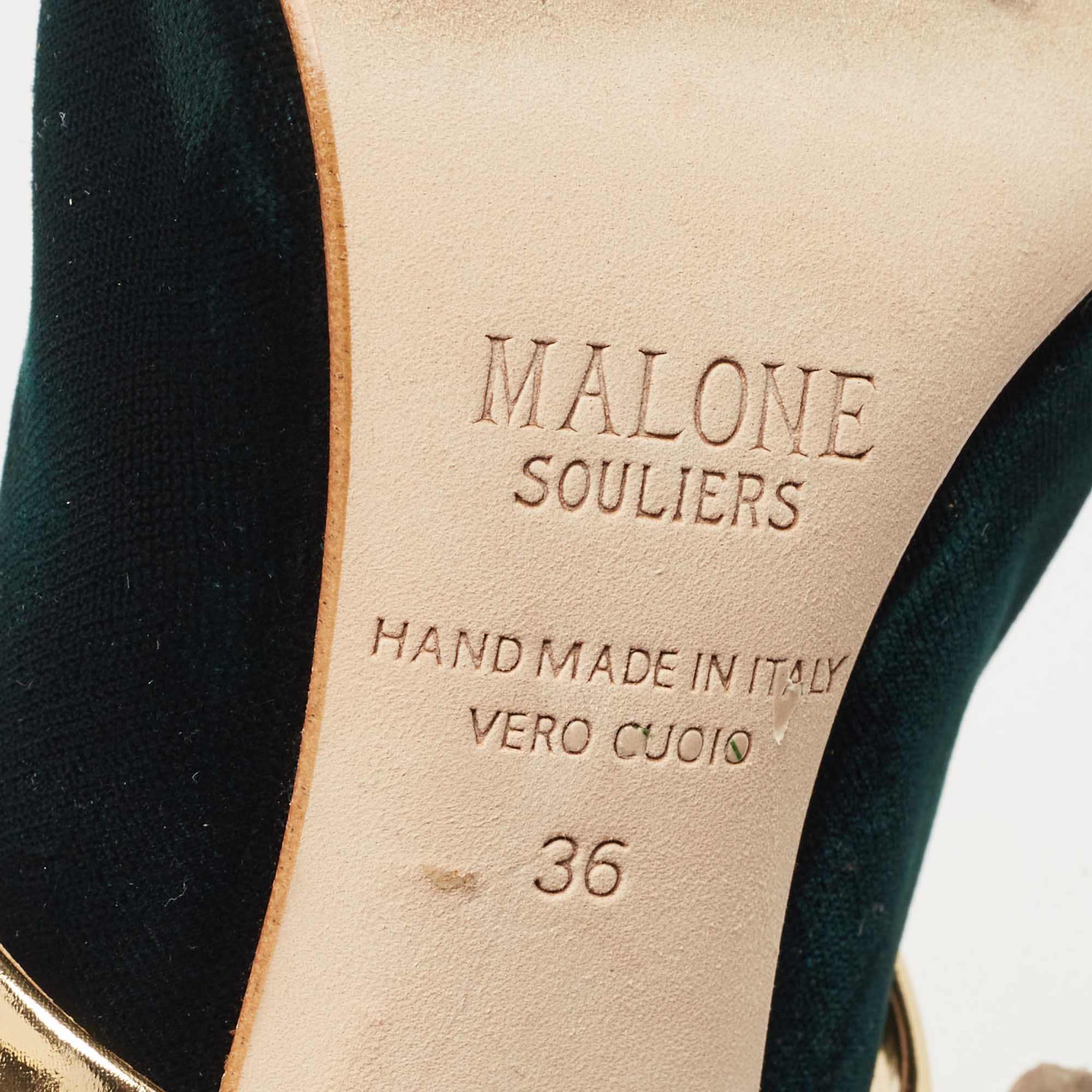 Malone Souliers Green Velvet Maureen Pumps Size 36