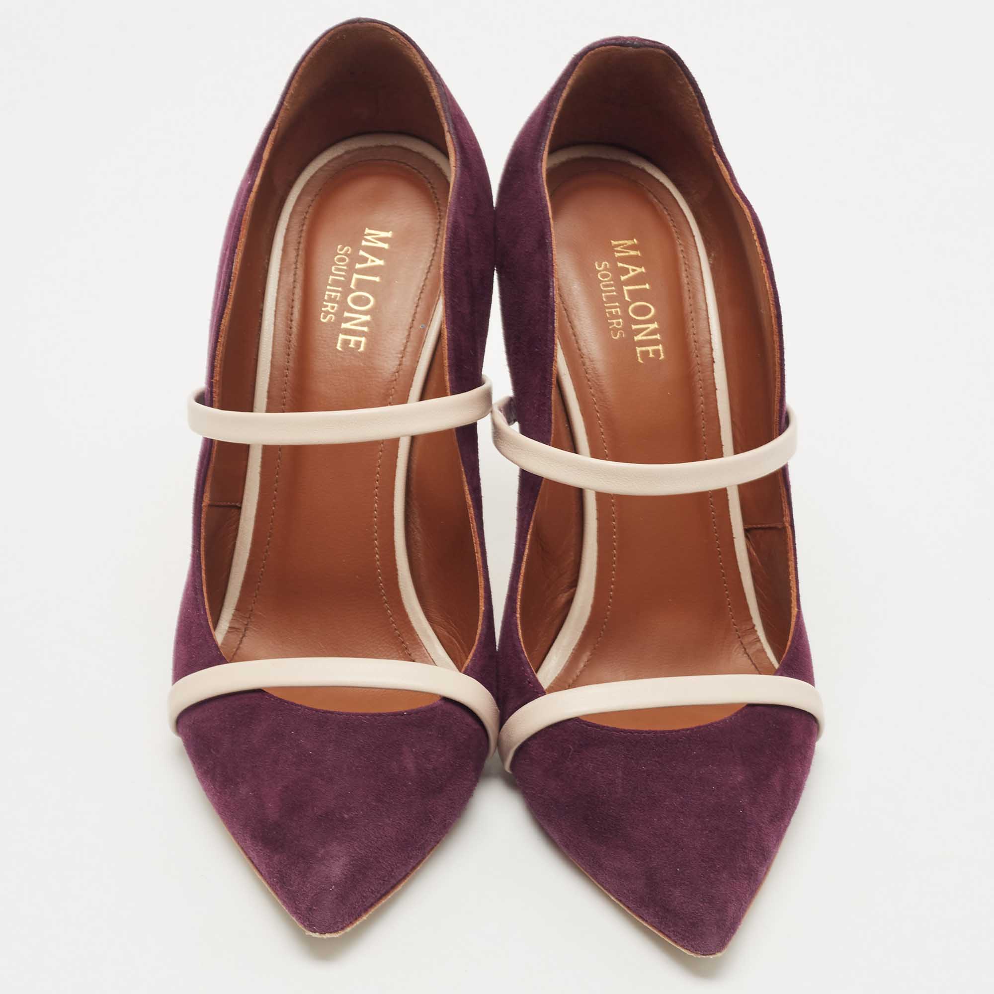 Malone Souliers Burgundy/Beige Suede And Leather Maureen Pumps Size 38