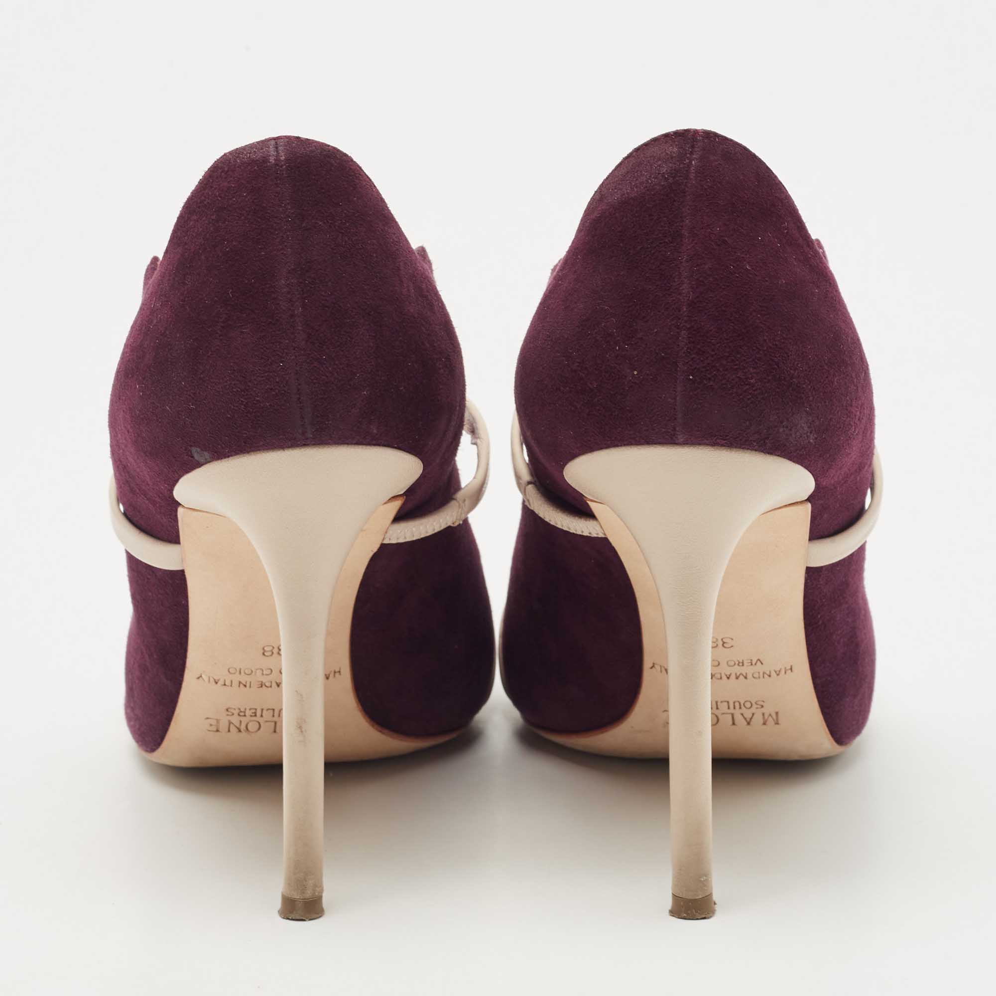 Malone Souliers Burgundy/Beige Suede And Leather Maureen Pumps Size 38