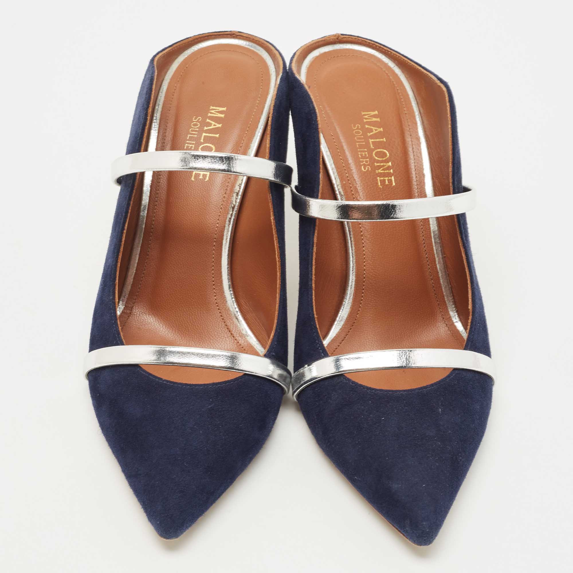 Malone Souliers Navy Blue Leather Maureen Pumps Size 37.5