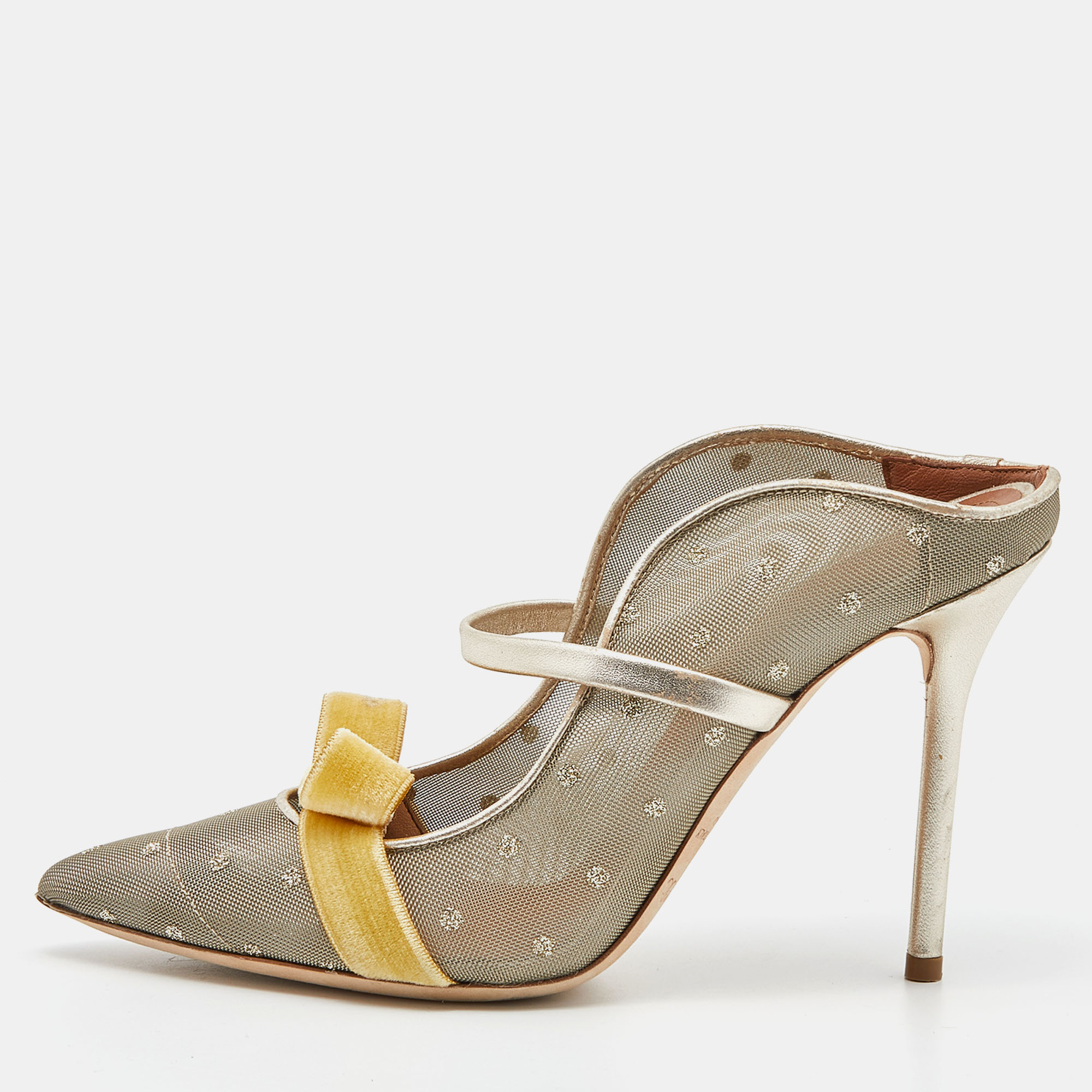Malone Souliers Gold/Yellow Mesh And Velvet Marguerite Mules Size 37