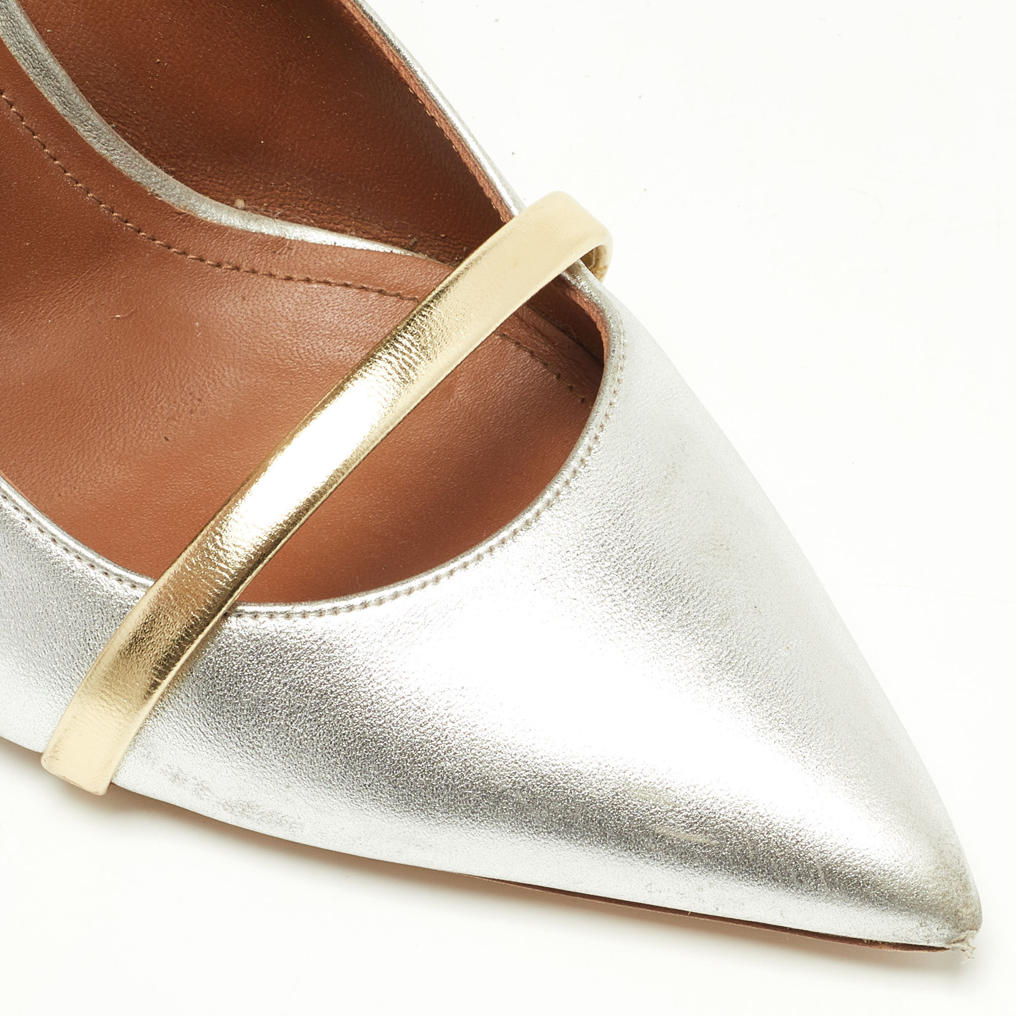 Malone Souliers Silver/Gold Foil Leather Maureen Pointed Toe Pumps Size 40.5