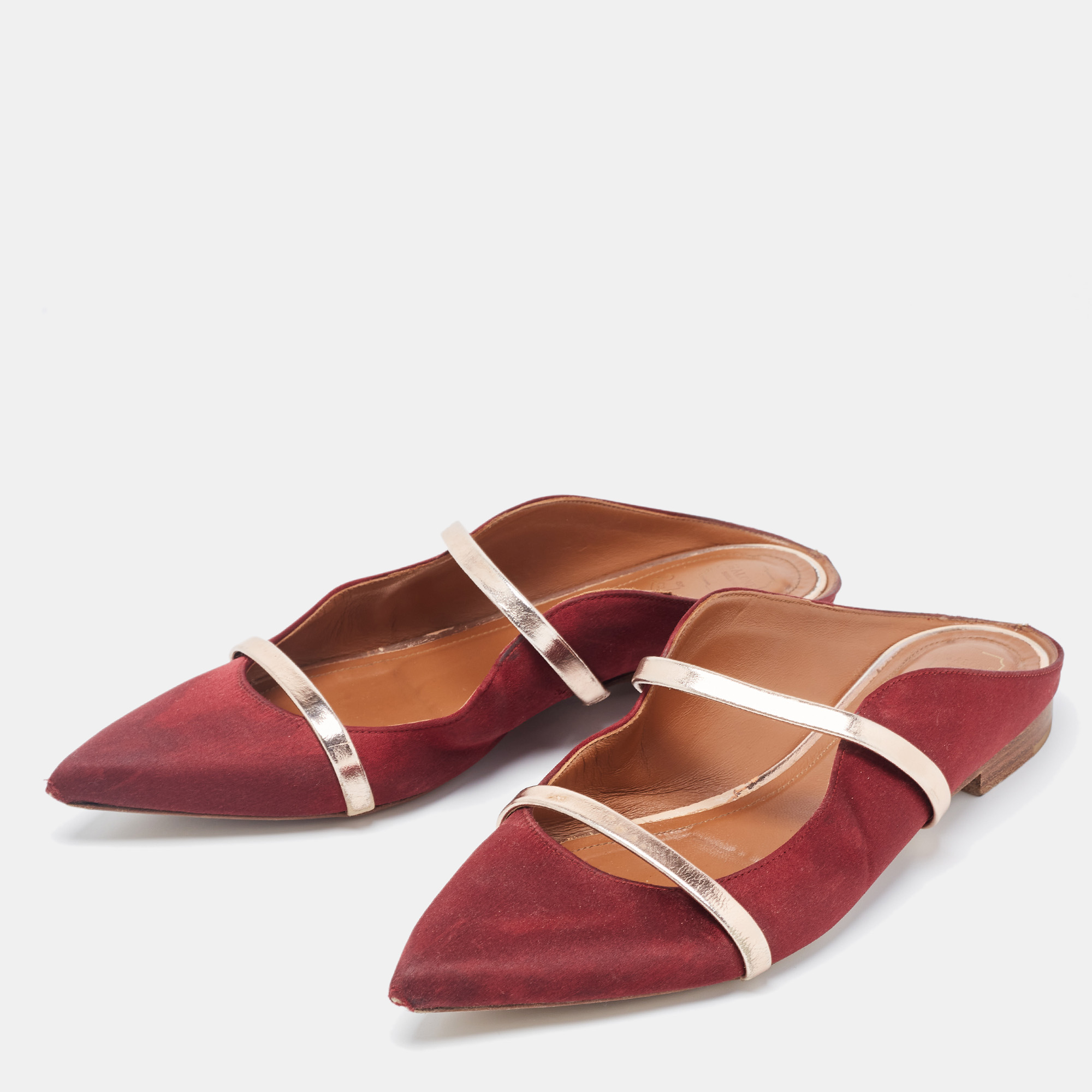 Malone Souliers Burgundy Satin Maureen Flats Size 37.5