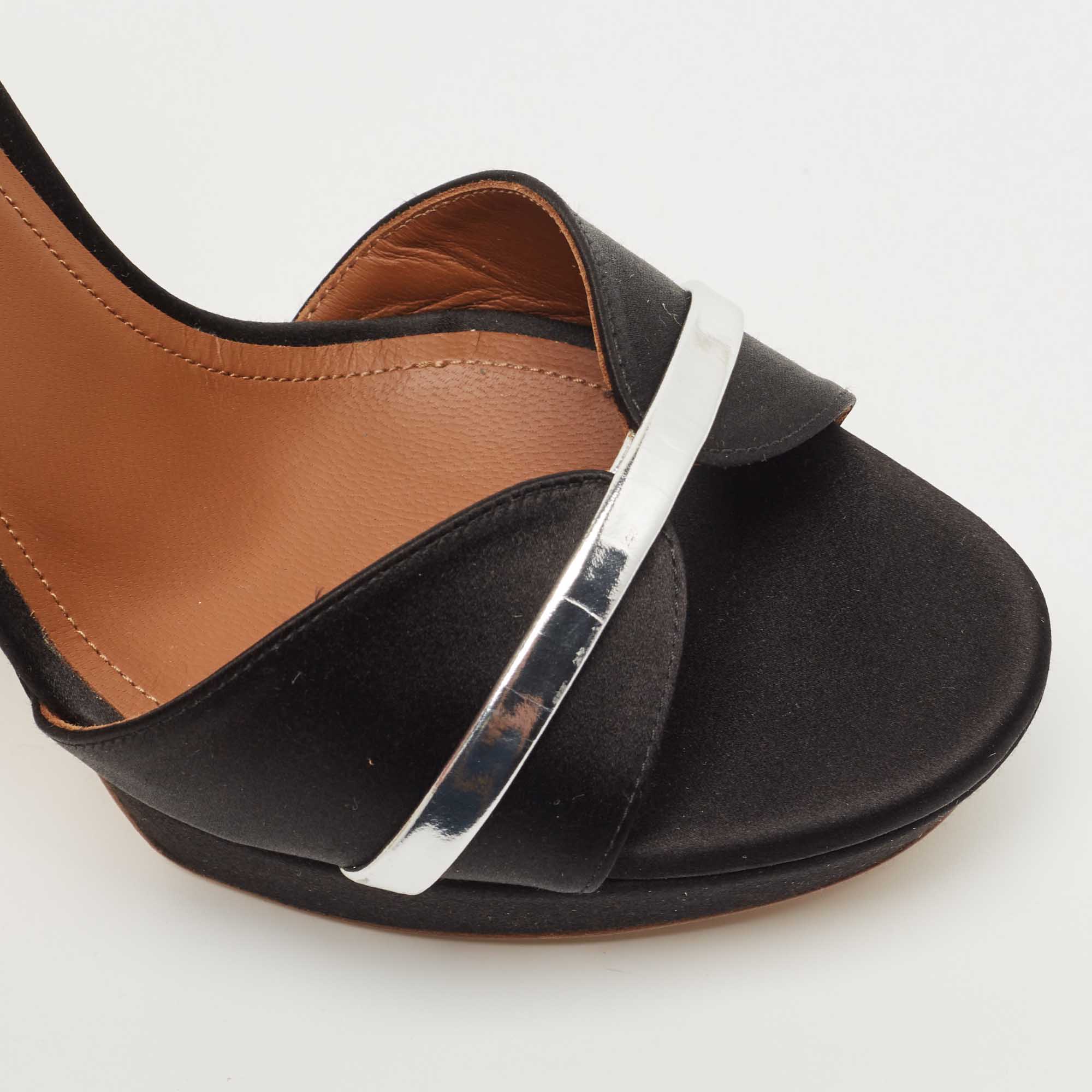 Malone Souliers Black Leather Miranda Platform Ankle Strap Sandals Size 39.5