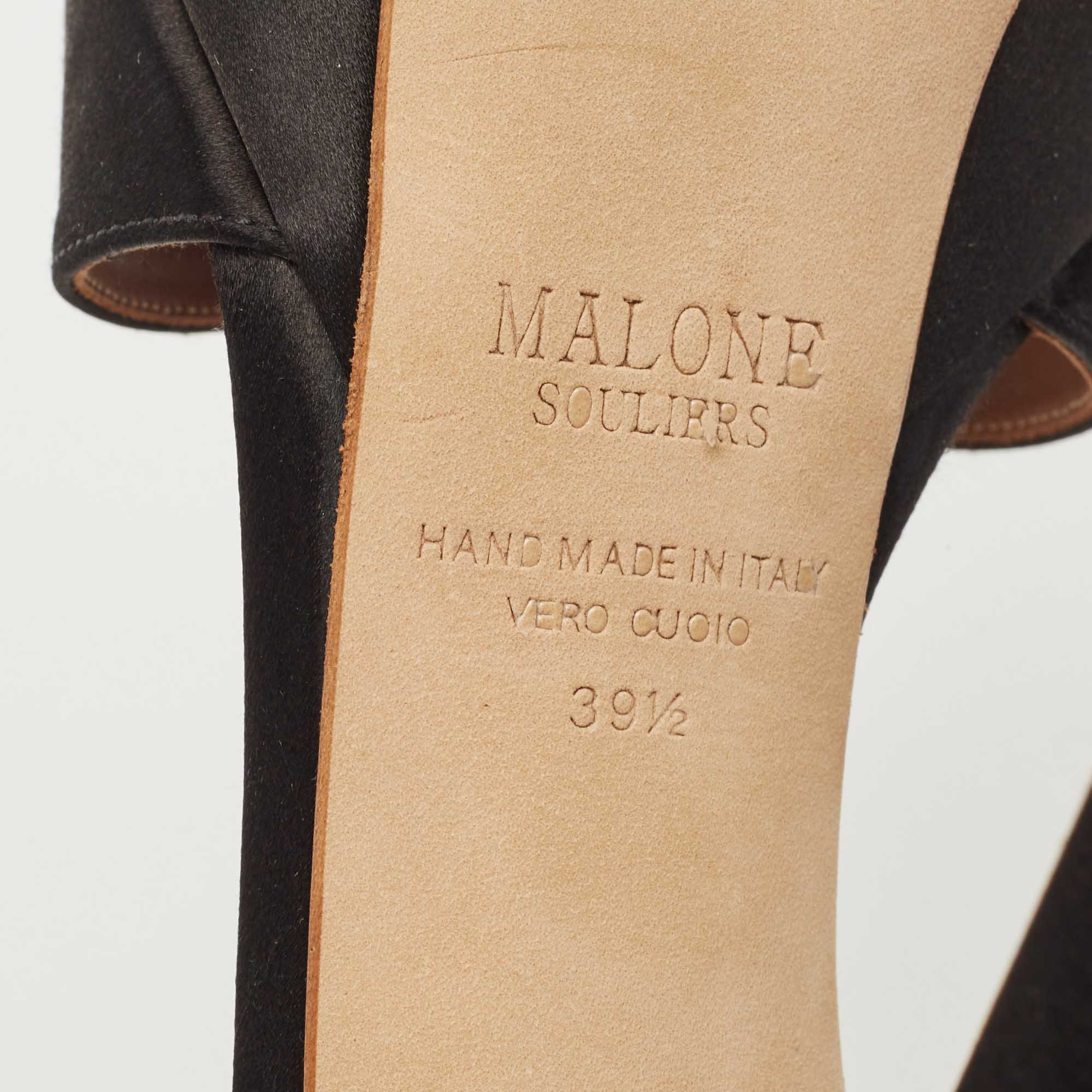 Malone Souliers Black Leather Miranda Platform Ankle Strap Sandals Size 39.5