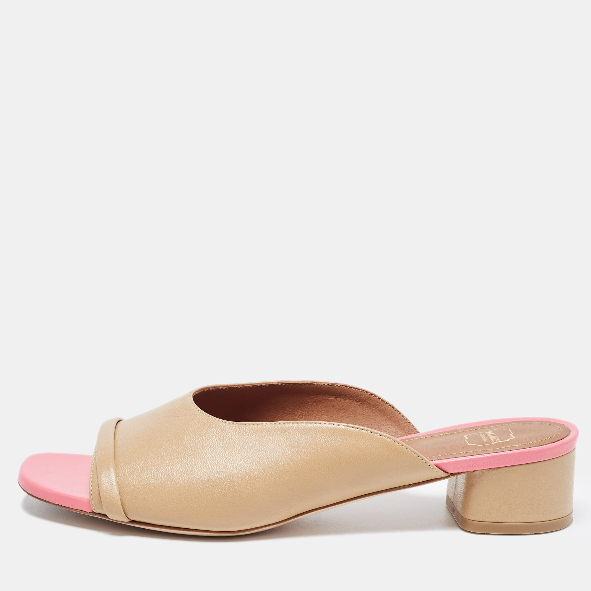 Malone Souliers Beige/Pink Leather Sena Slide Sandals Size 39.5