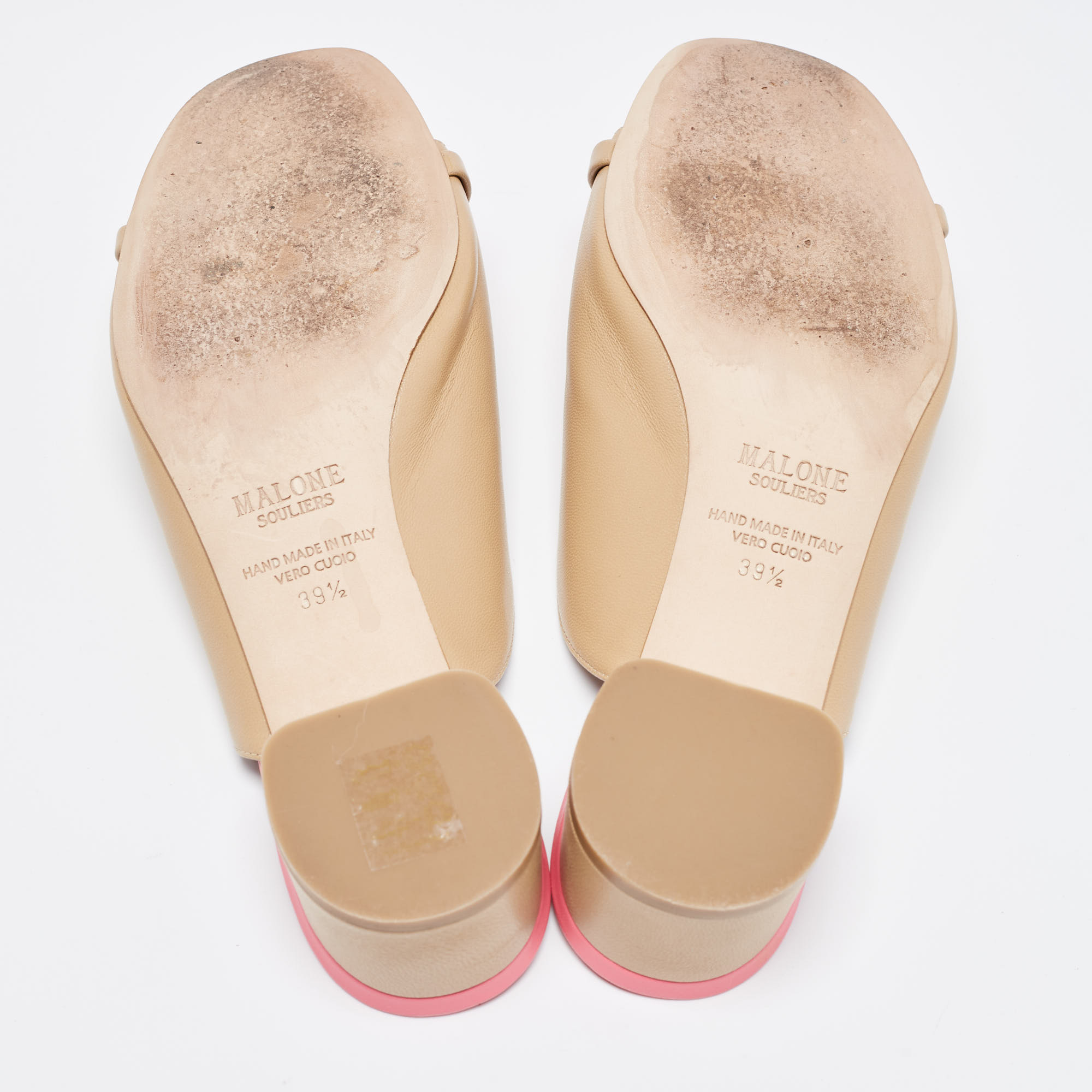 Malone Souliers Beige/Pink Leather Sena Slide Sandals Size 39.5