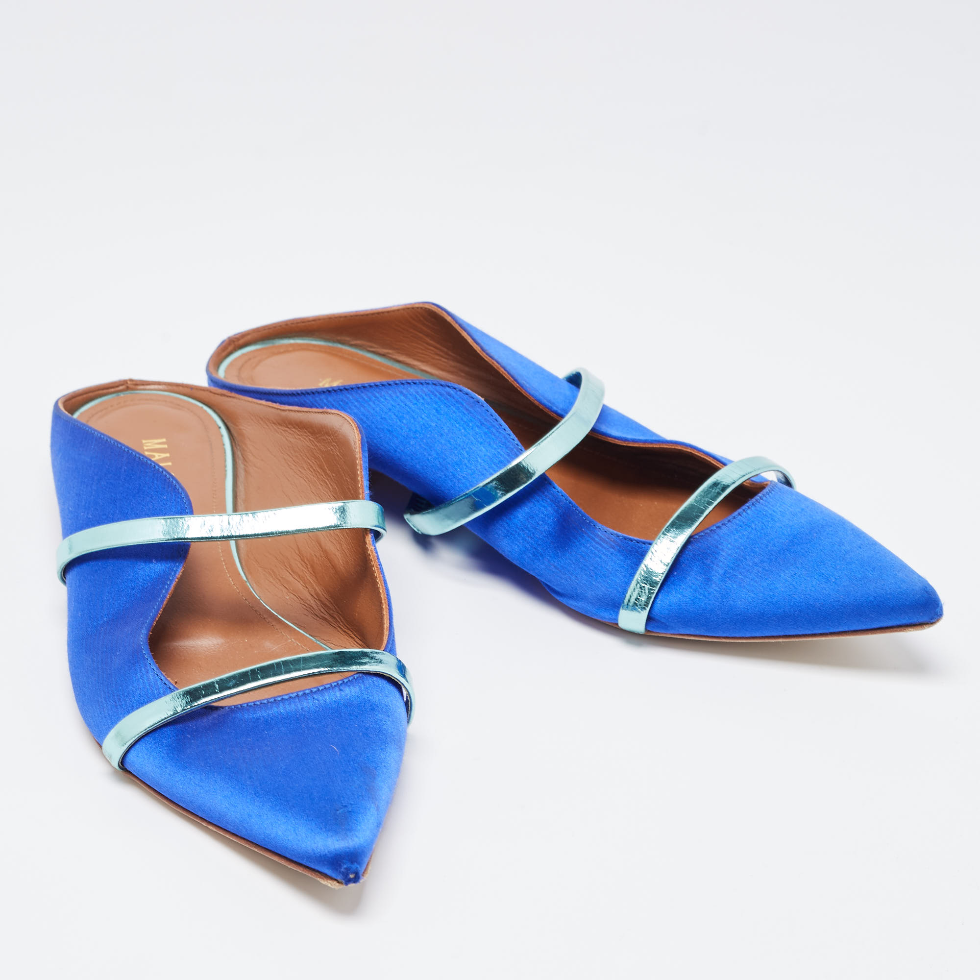 Malone Souliers Blue/Metallic Satin And Leather Maureen Flats Size 37