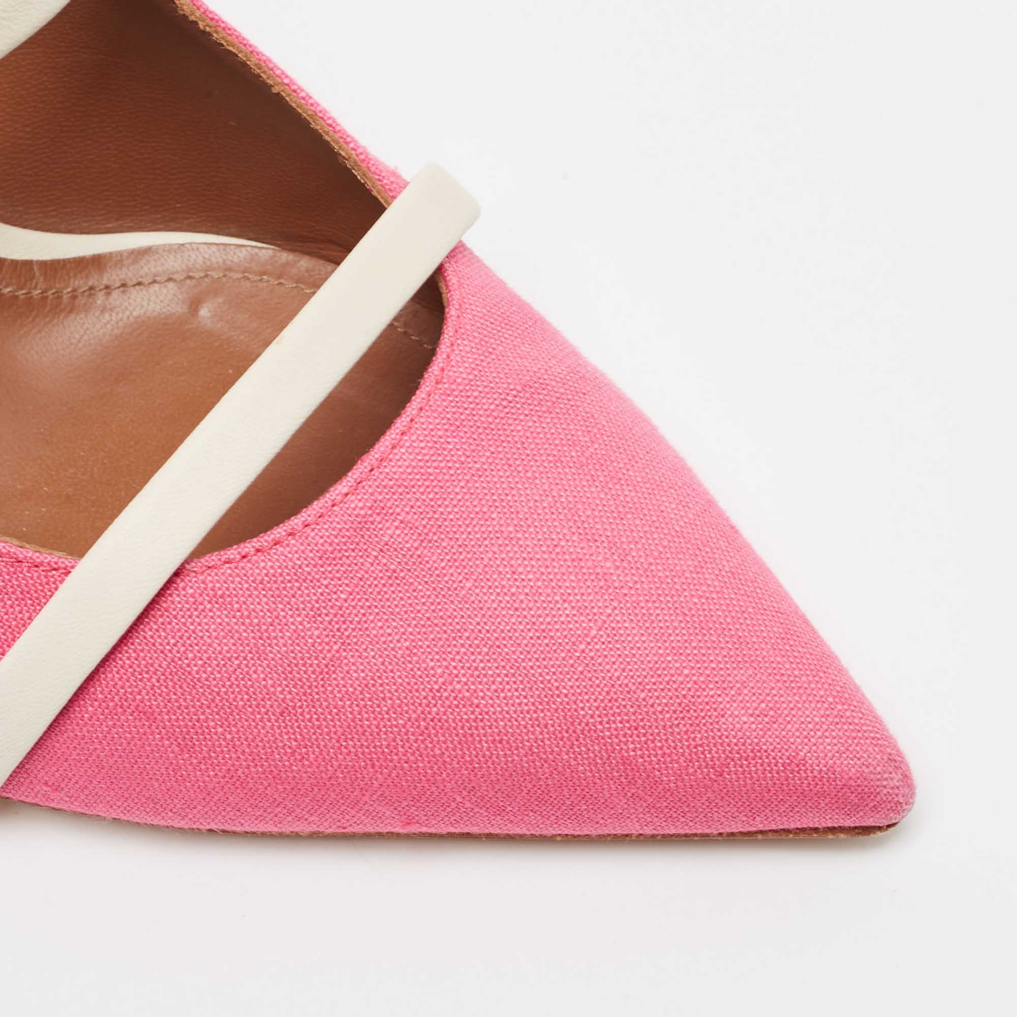 Malone Souliers Pink/White Canvas And Leather Maureen Mules Size 39.5
