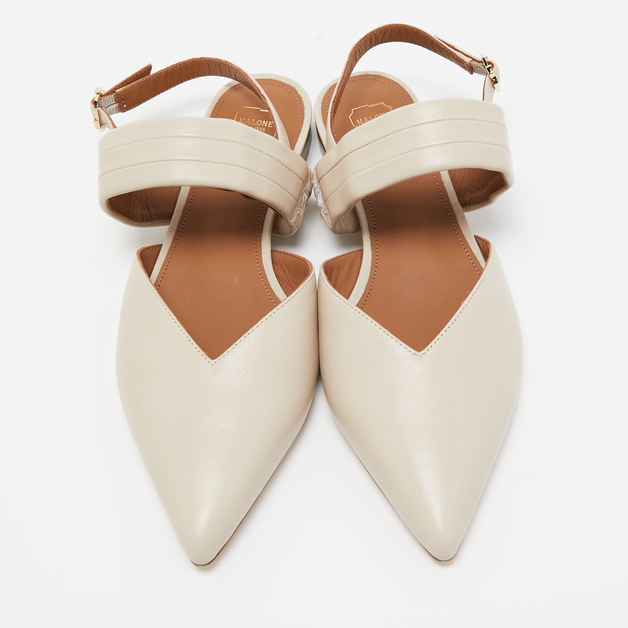 Malone Souliers Cream Leather Maisie Slingback Flats Size 36.5