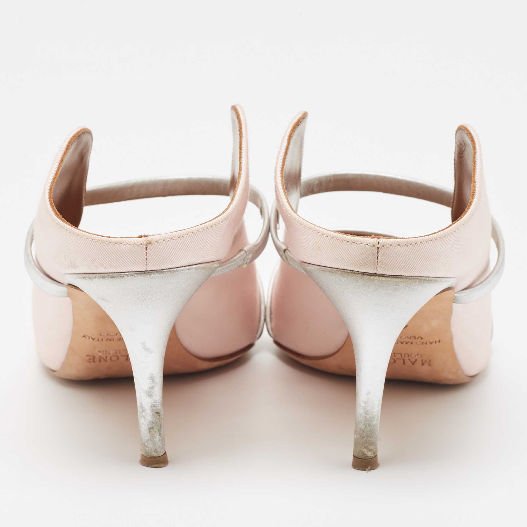 Malone Souliers Pink/Silver Fabric And Leather Maureen Mules Size 40.5
