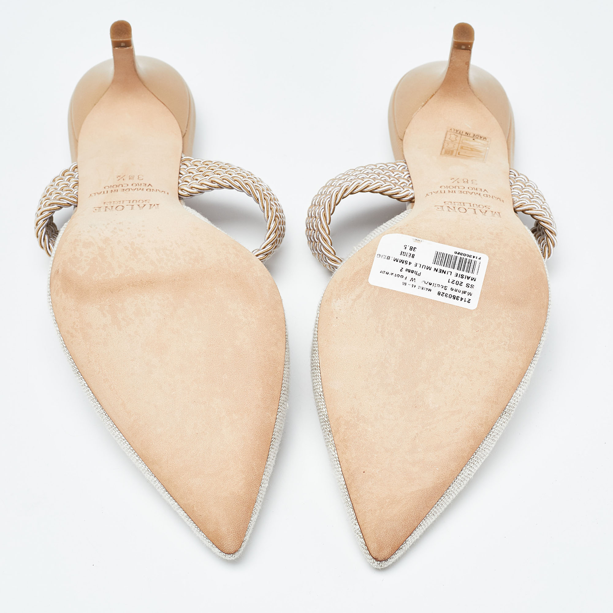 Malone Souliers Beige Canvas Maisie Mules Size 38.5