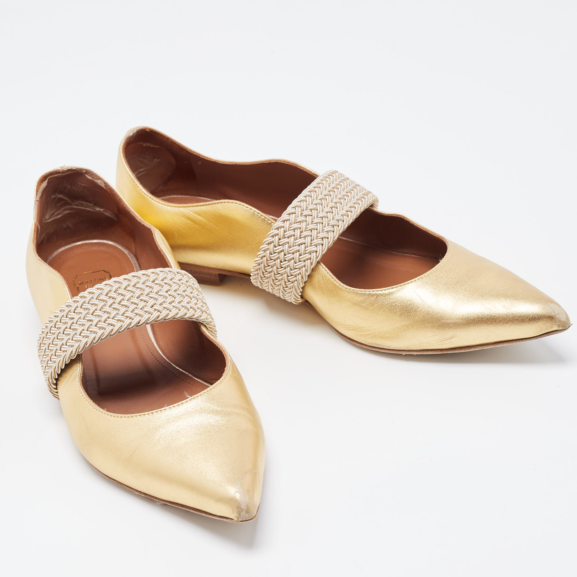 Malone Souliers Metallic Gold Leather Roy Luwolt Ballet Flats Size 39