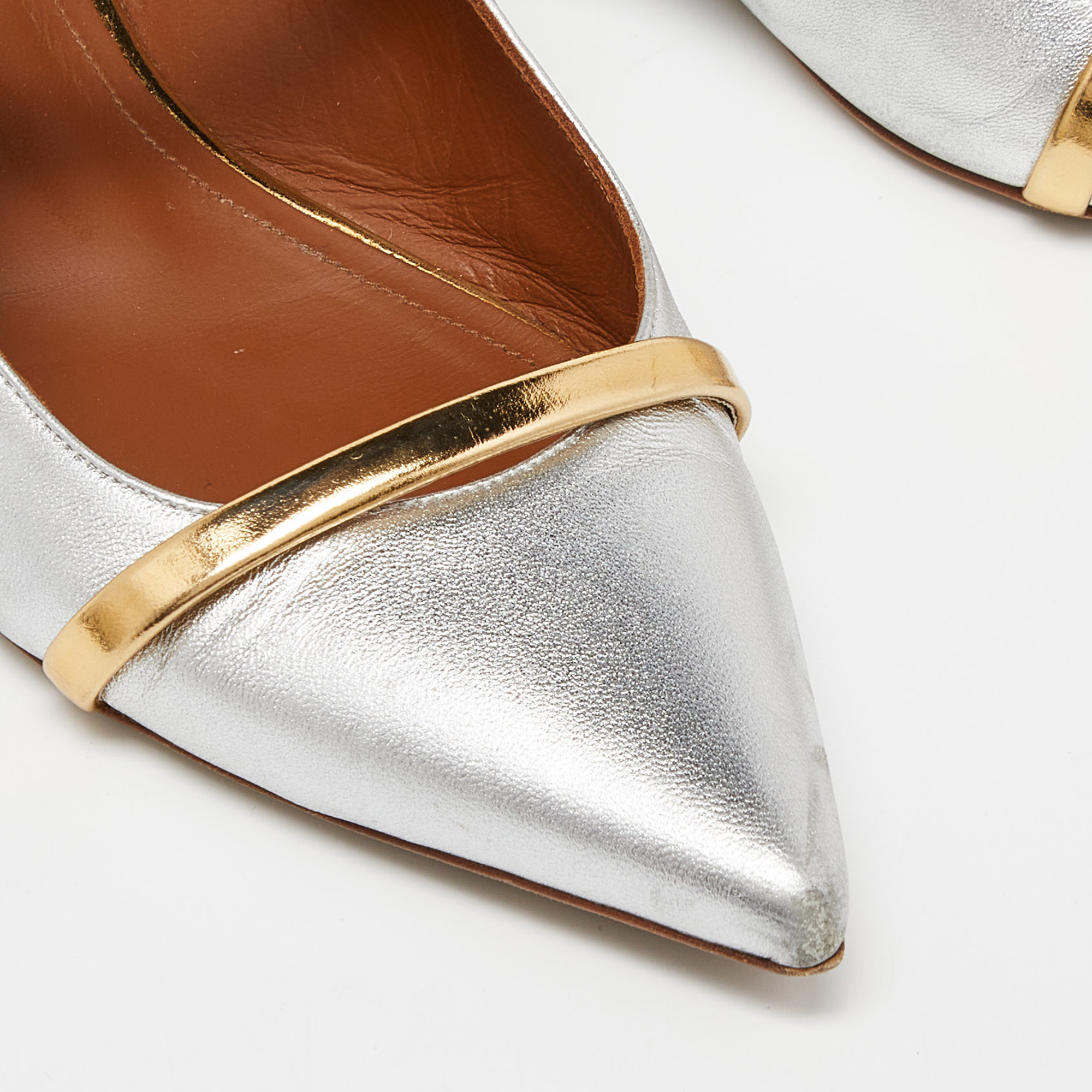 Malone Souliers Silver/Gold Leather Maureen Flat Mules Size 38.5