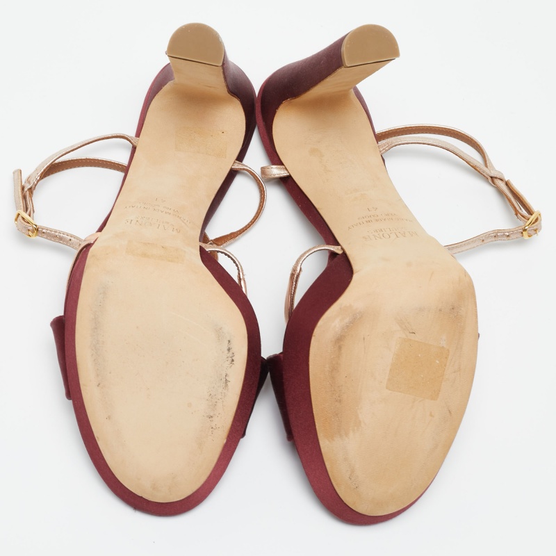 Malone Souliers Burgundy/Gold Satin Miranda Ankle Strap Sandals Size 41