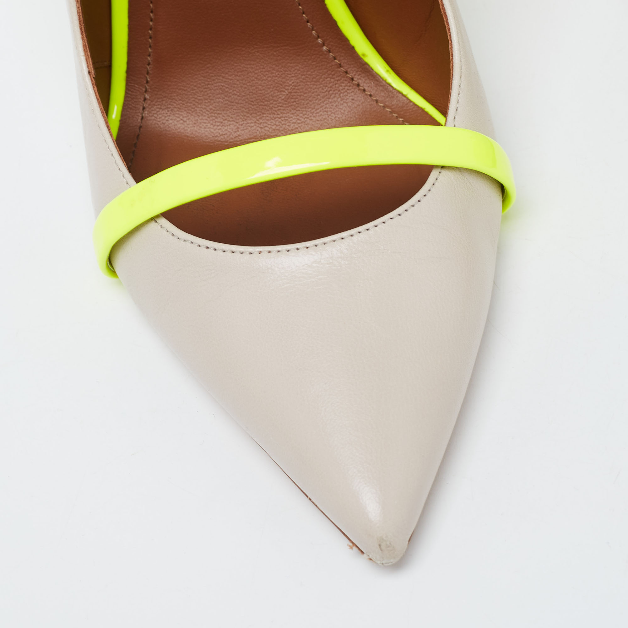 Malone Souliers Grey/Neon Green Leather And Patent Maureen Mules Size 39