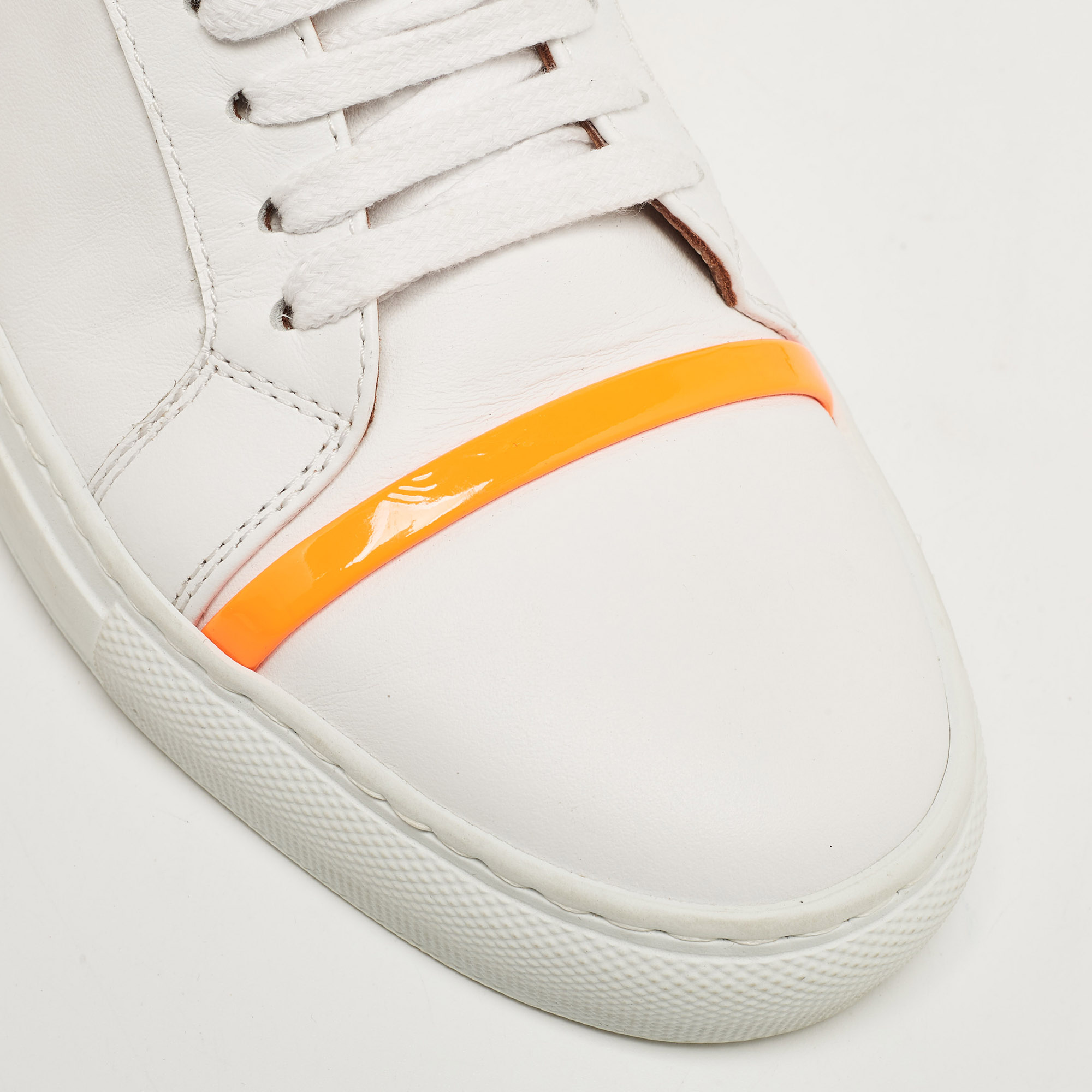 Malone Souliers White/Neon Orange Leather And Patent Deon Sneakers Size 37