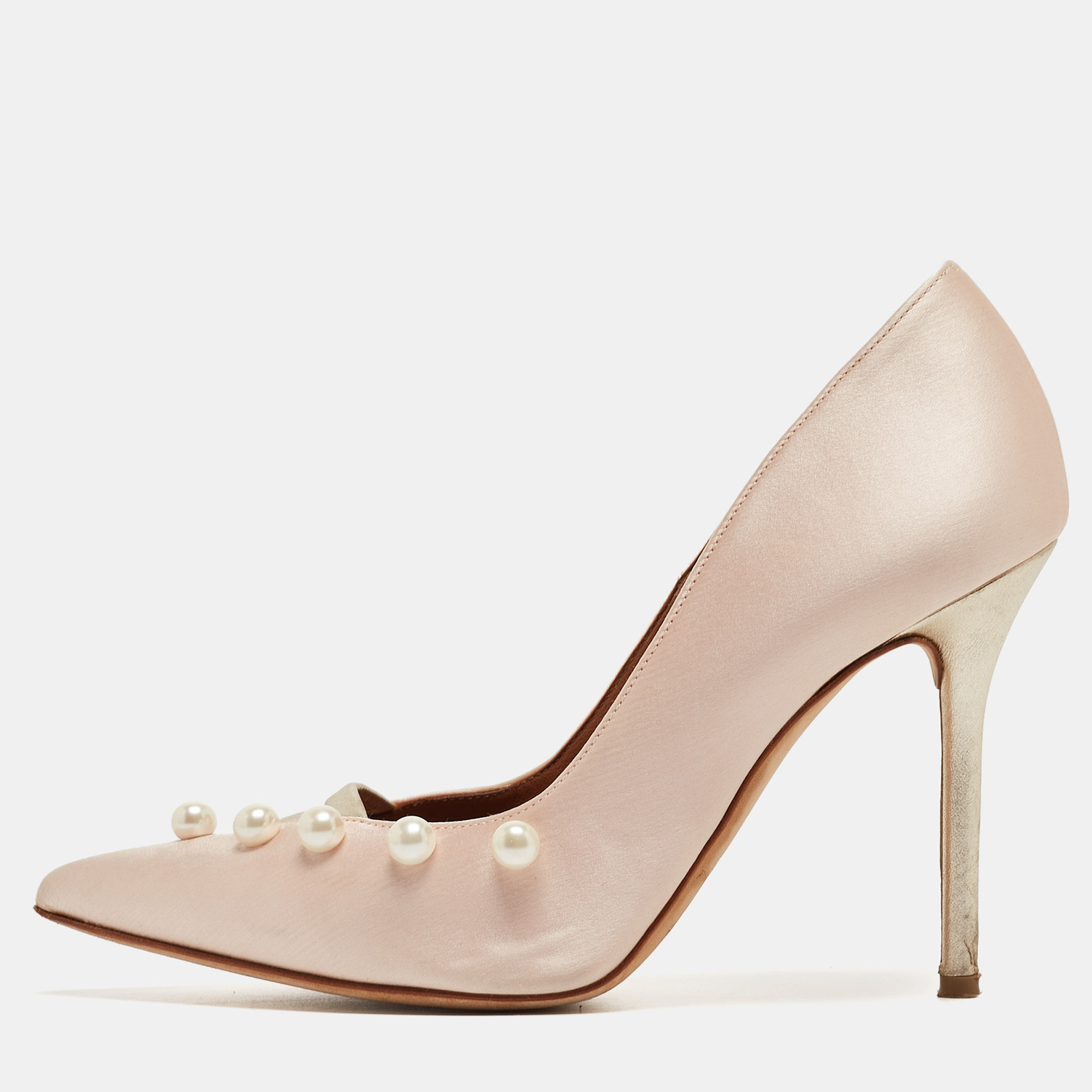 Malone souliers pink satin pearl embellished zia pumps size 37.5