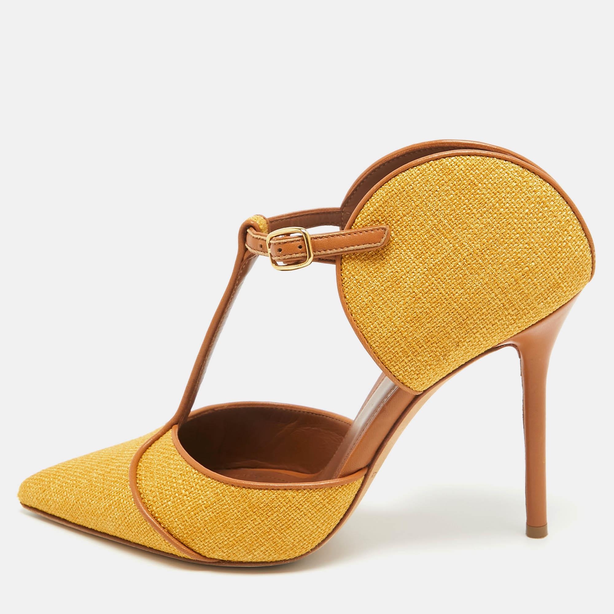Malone souliers mustard/brown raffia and leather imogen mule sandals size 38
