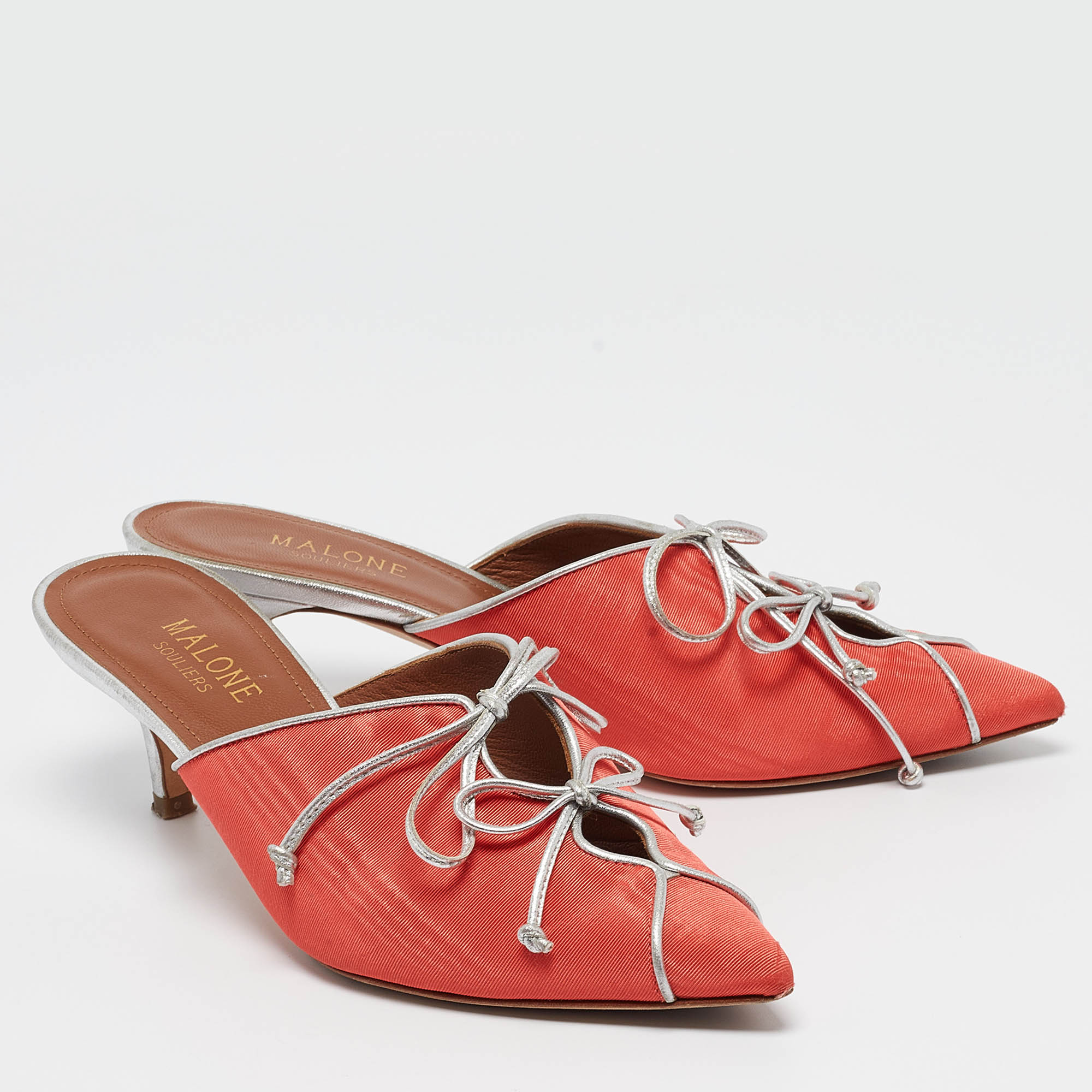 Malone Souliers Coral Orange Grosgrain Victoria Mules Size 36