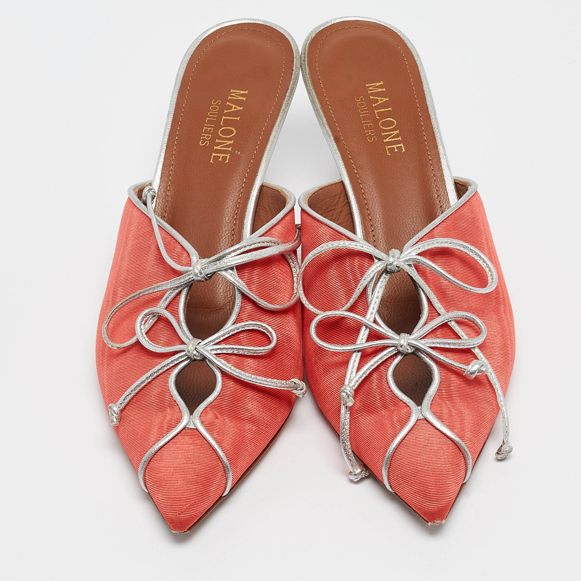 Malone Souliers Coral Orange Grosgrain Victoria Mules Size 36