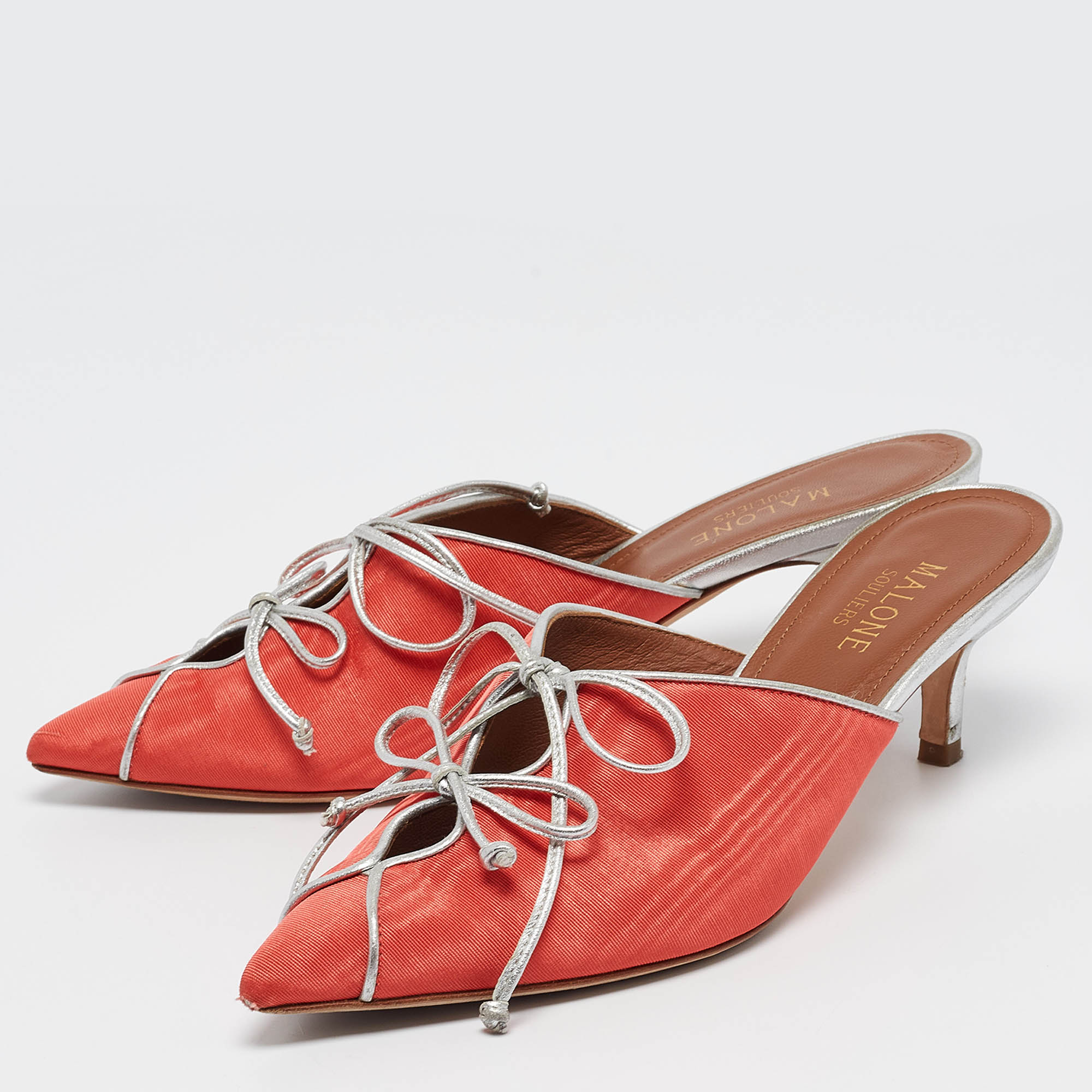 Malone Souliers Coral Orange Grosgrain Victoria Mules Size 36