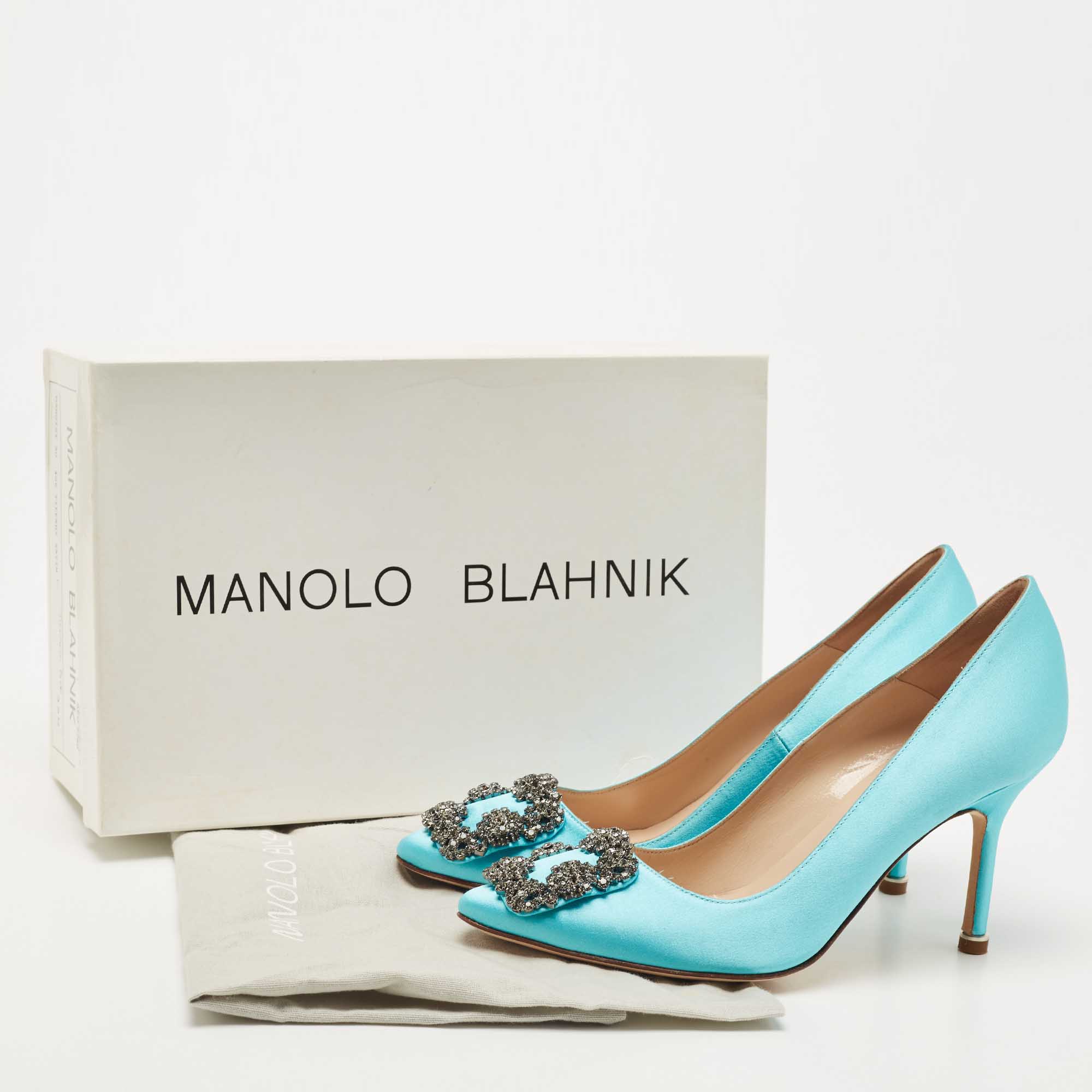 Manolo Blahnik Blue Satin Hangisi Pumps Size 35.5