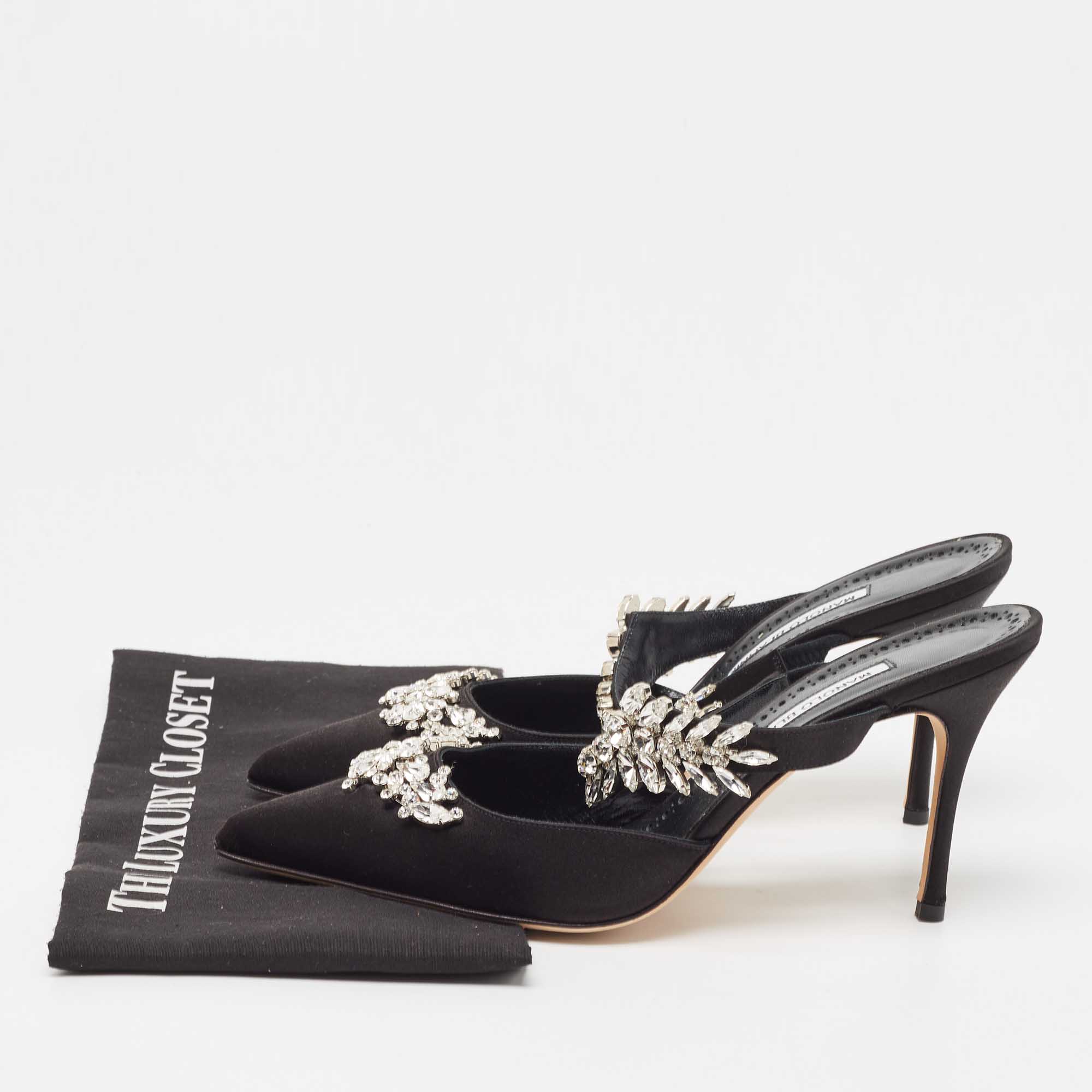 Manolo Blahnik Black Satin Lurum Mules Size 40.5