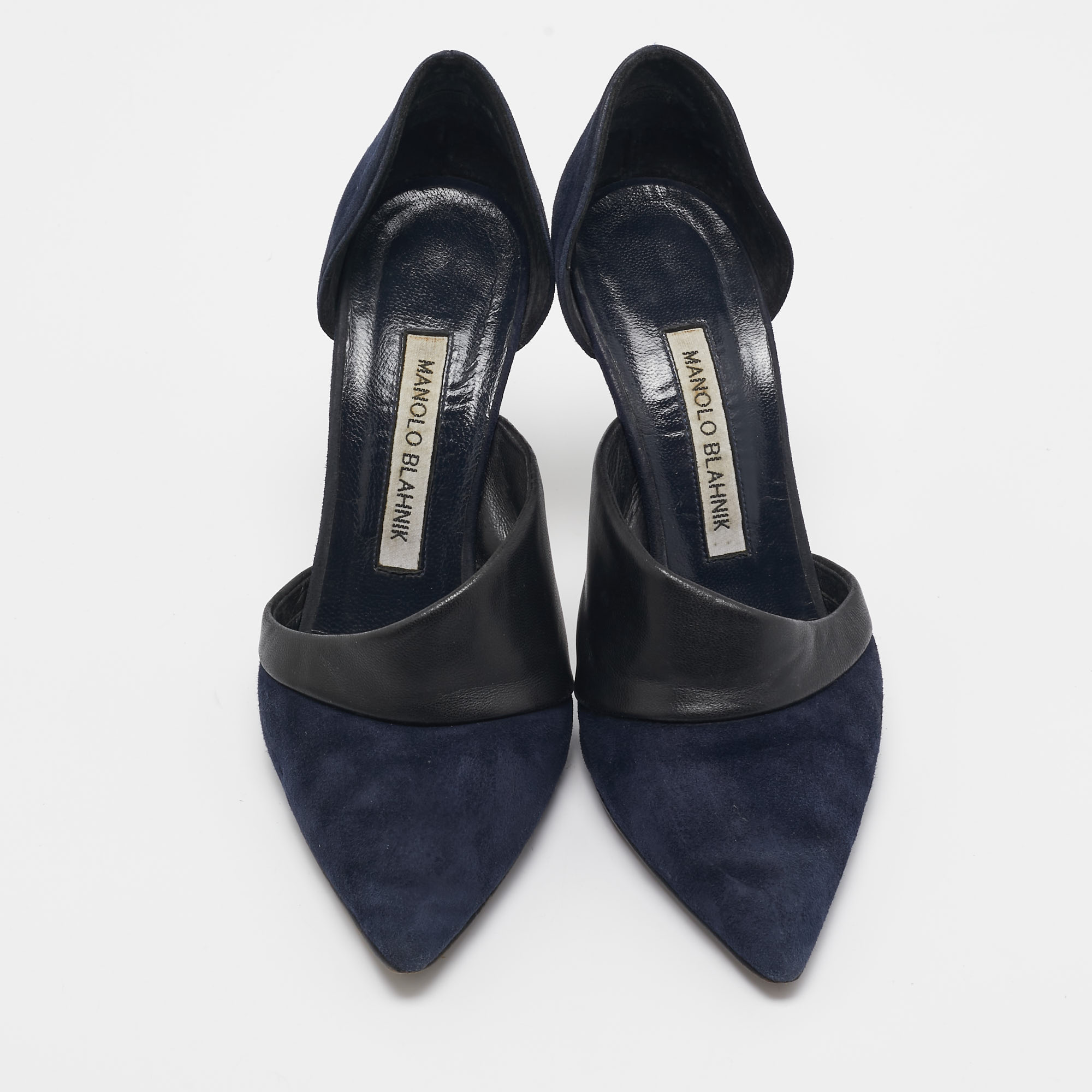 Manolo Blahnik Navy Blue/Black Suede And Leather D'orsay Pumps Size 36