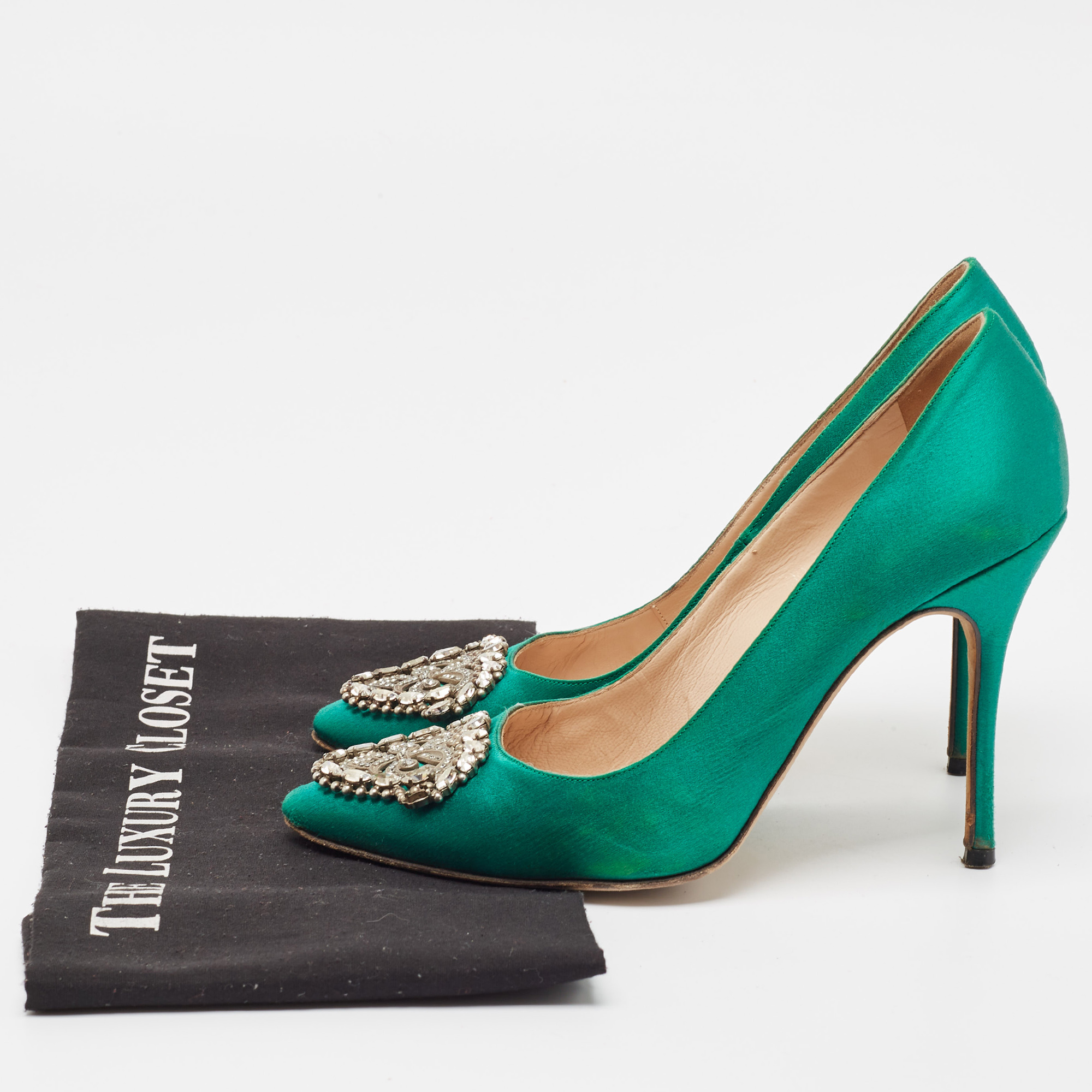 Manolo Blahnik Green Satin Okkaava Pumps Size 37