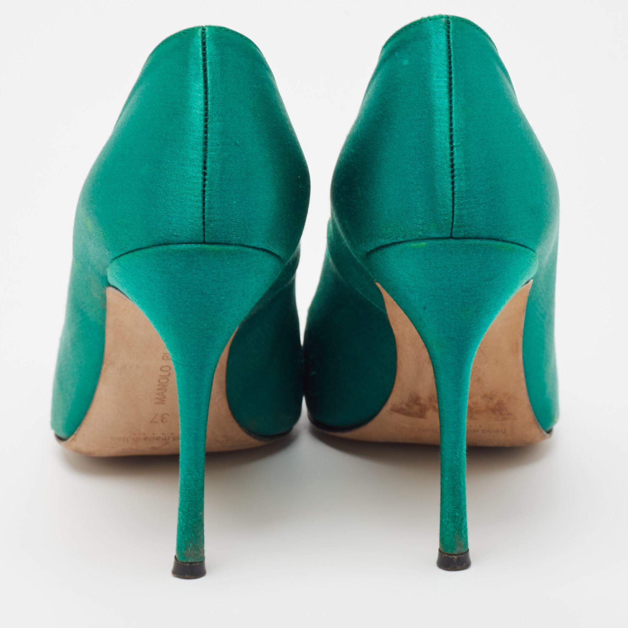 Manolo Blahnik Green Satin Okkaava Pumps Size 37