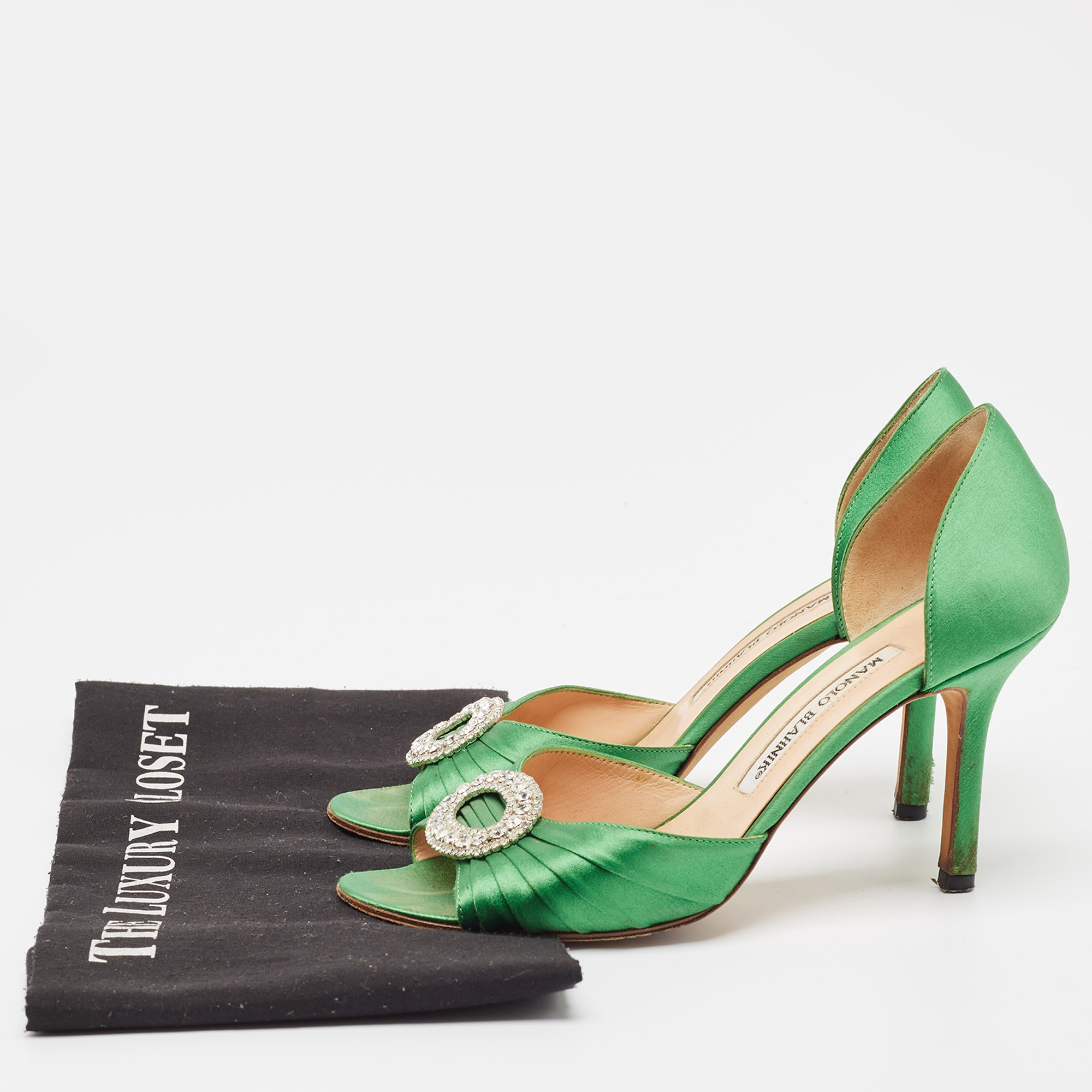 Manolo Blahnik Green Pleated Satin Sedaraby Pumps Size 37