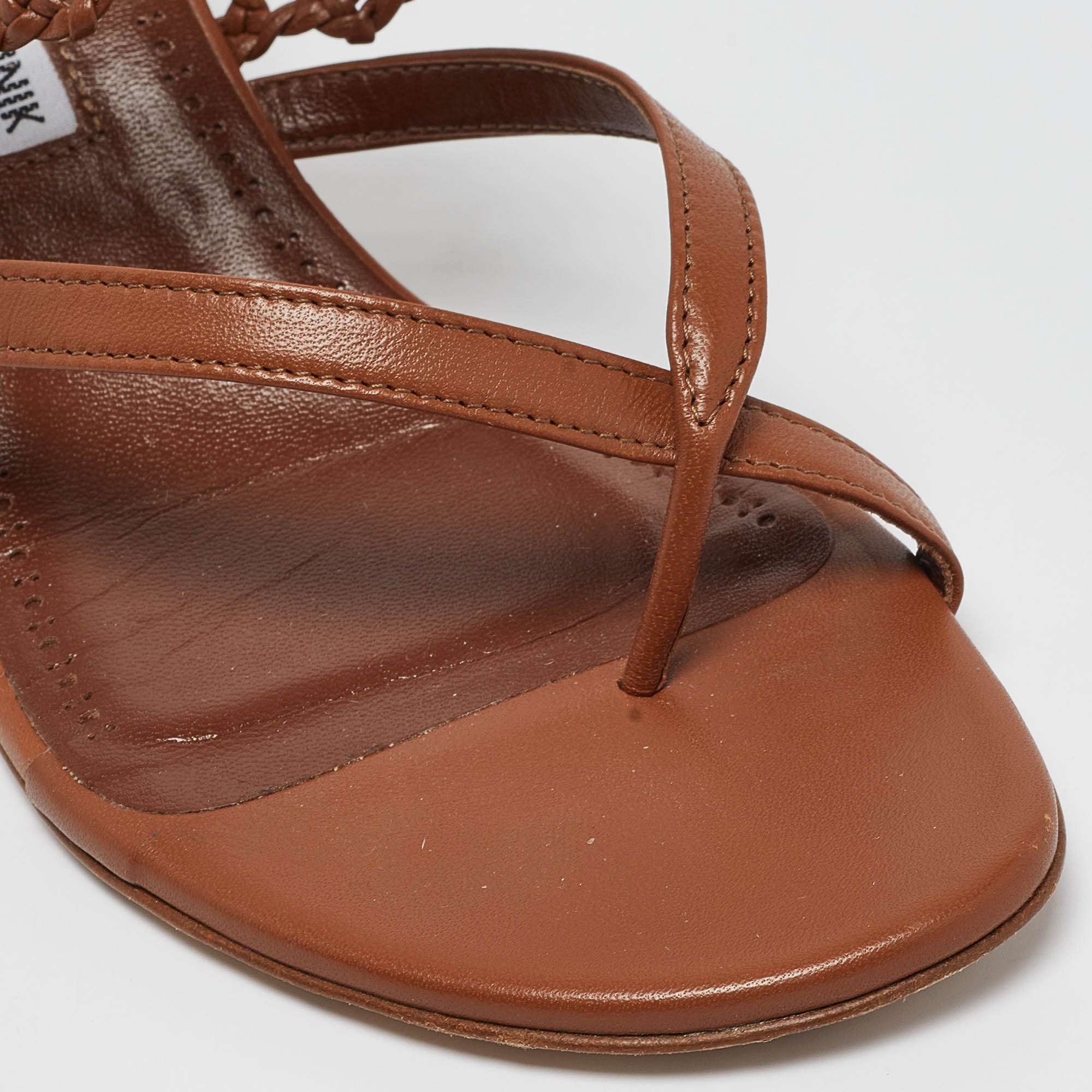 Manolo Blahnik Brown Leather Susa Sandals Size 39.5