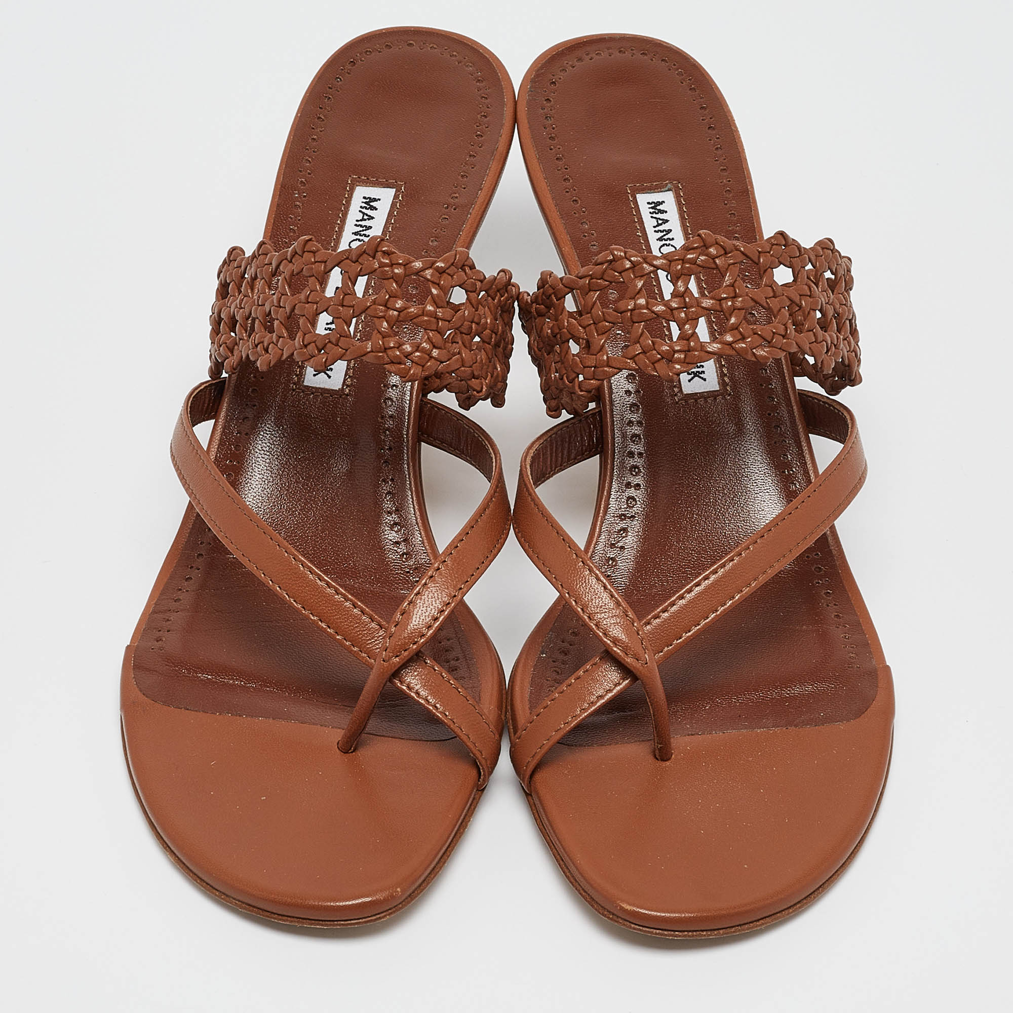 Manolo Blahnik Brown Leather Susa Sandals Size 39.5