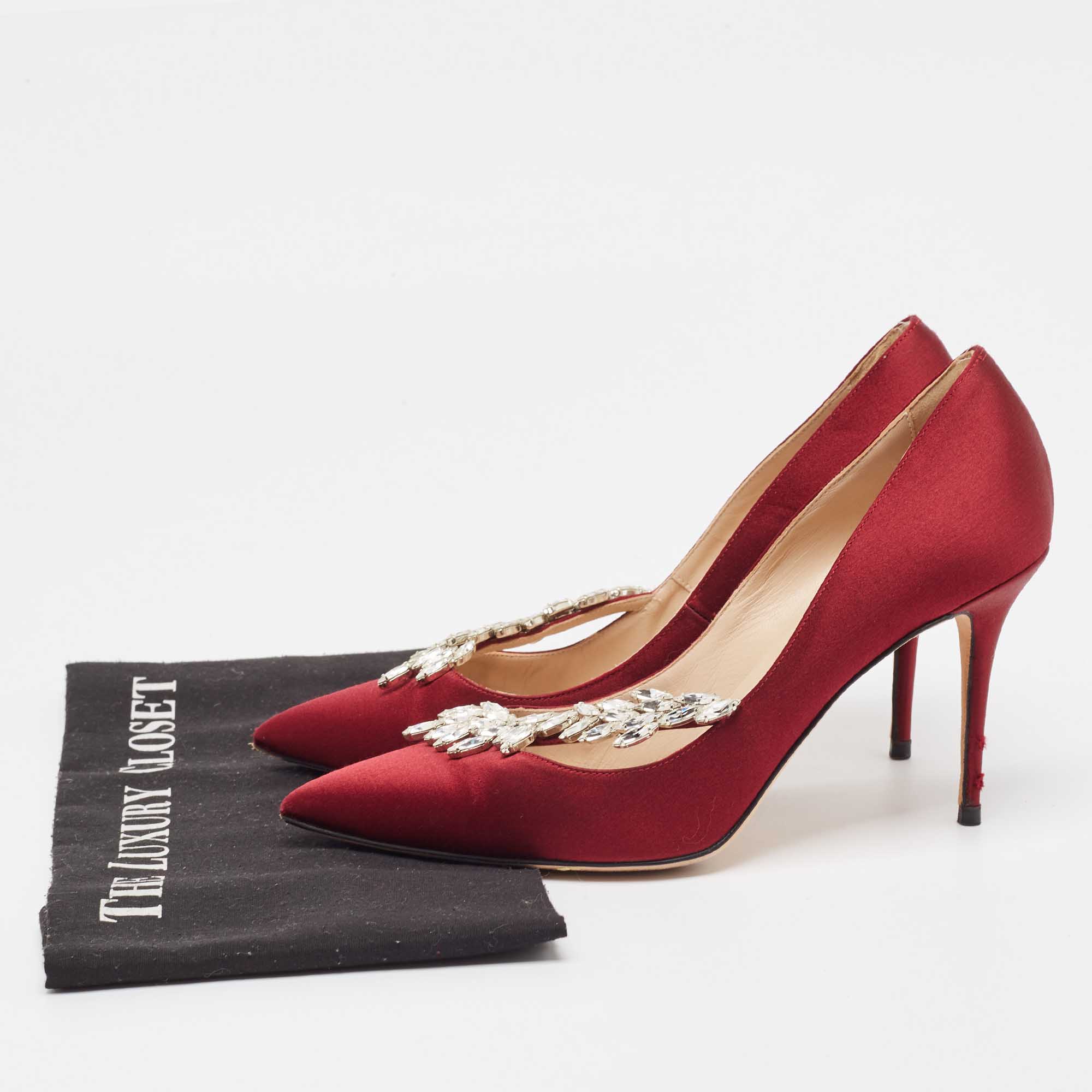 Manolo Blahnik Burgundy Satin Nadira Pumps Size 38