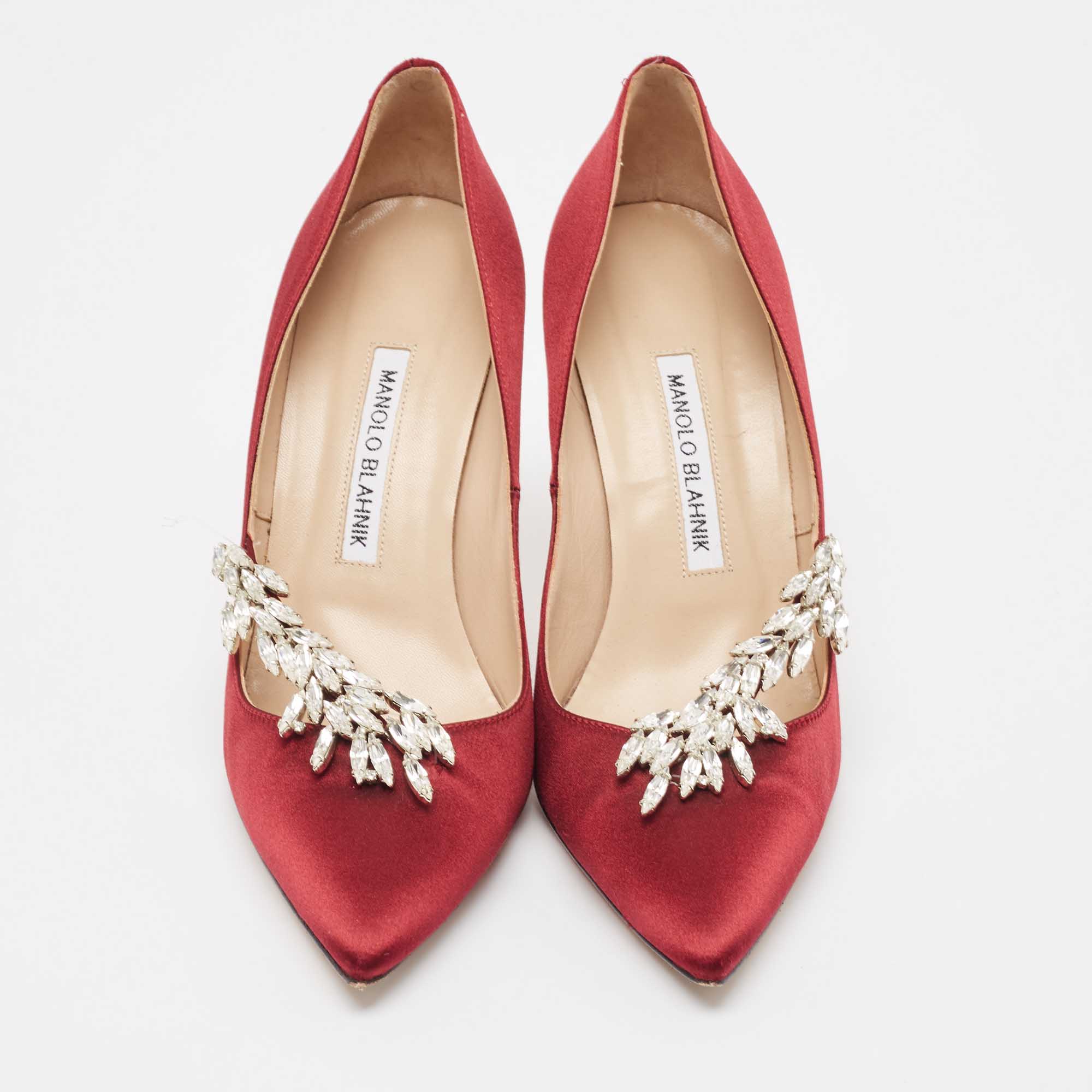 Manolo Blahnik Burgundy Satin Nadira Pumps Size 38